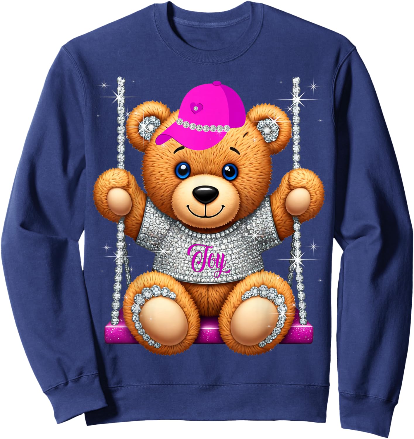 Cute Rhinestone Cartoon Funny Teddy Bear Sweatshirt - Sweatshirt | Navy