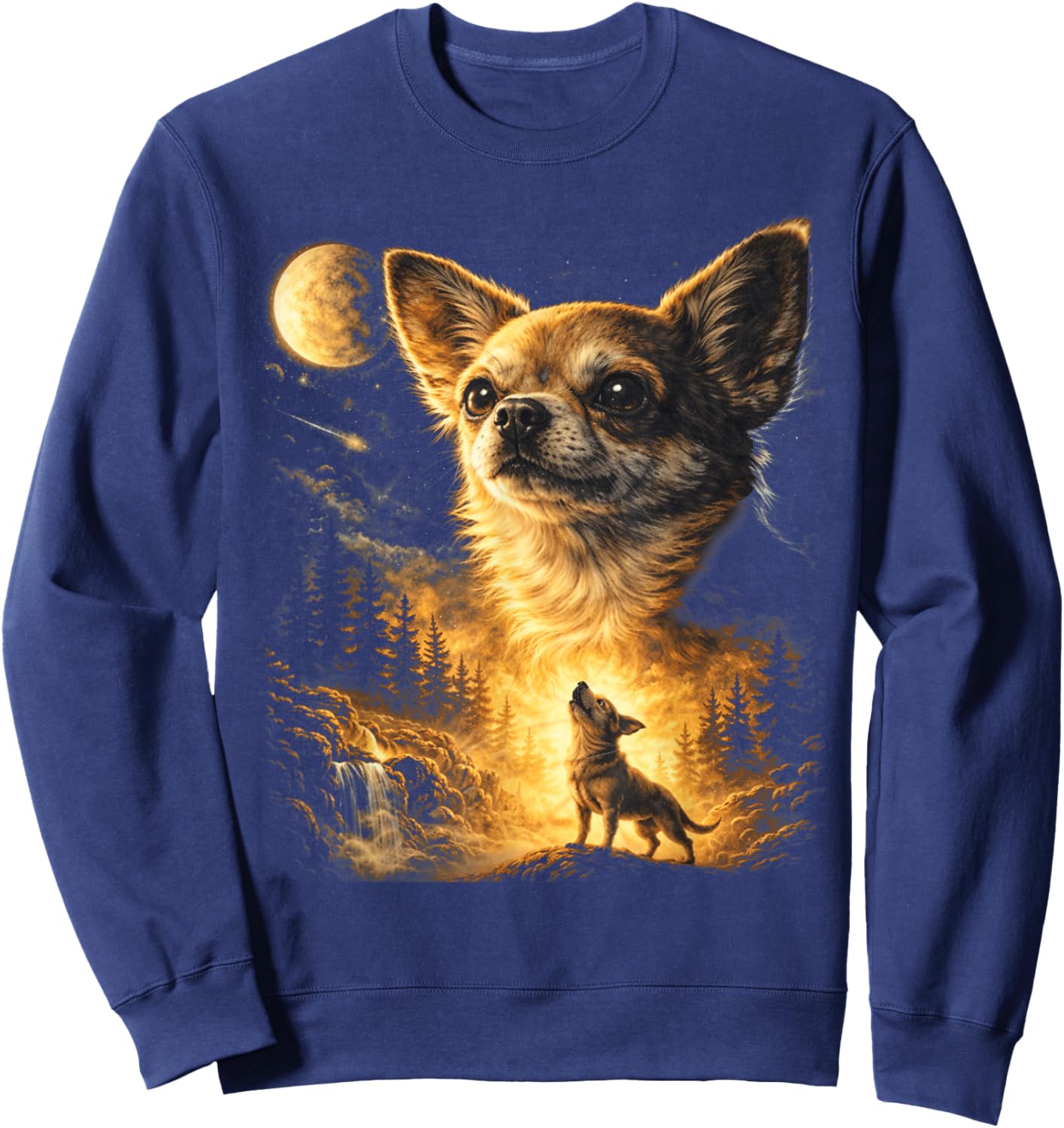 Chihuahua Howling to The Moon Vintage Funny Chihuahua Dog Sweatshirt - Sweatshirt | Navy