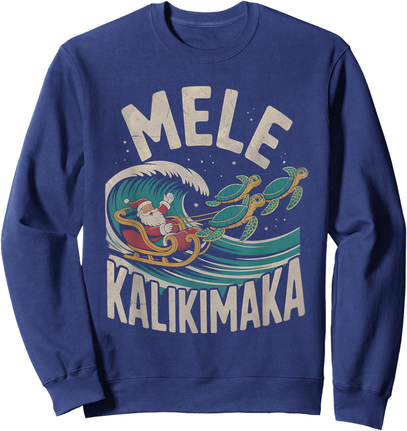 Mele Kalikimaka Sea Turtles Sleigh Santa Hawaii Christmas Sweatshirt - Sweatshirt | Navy