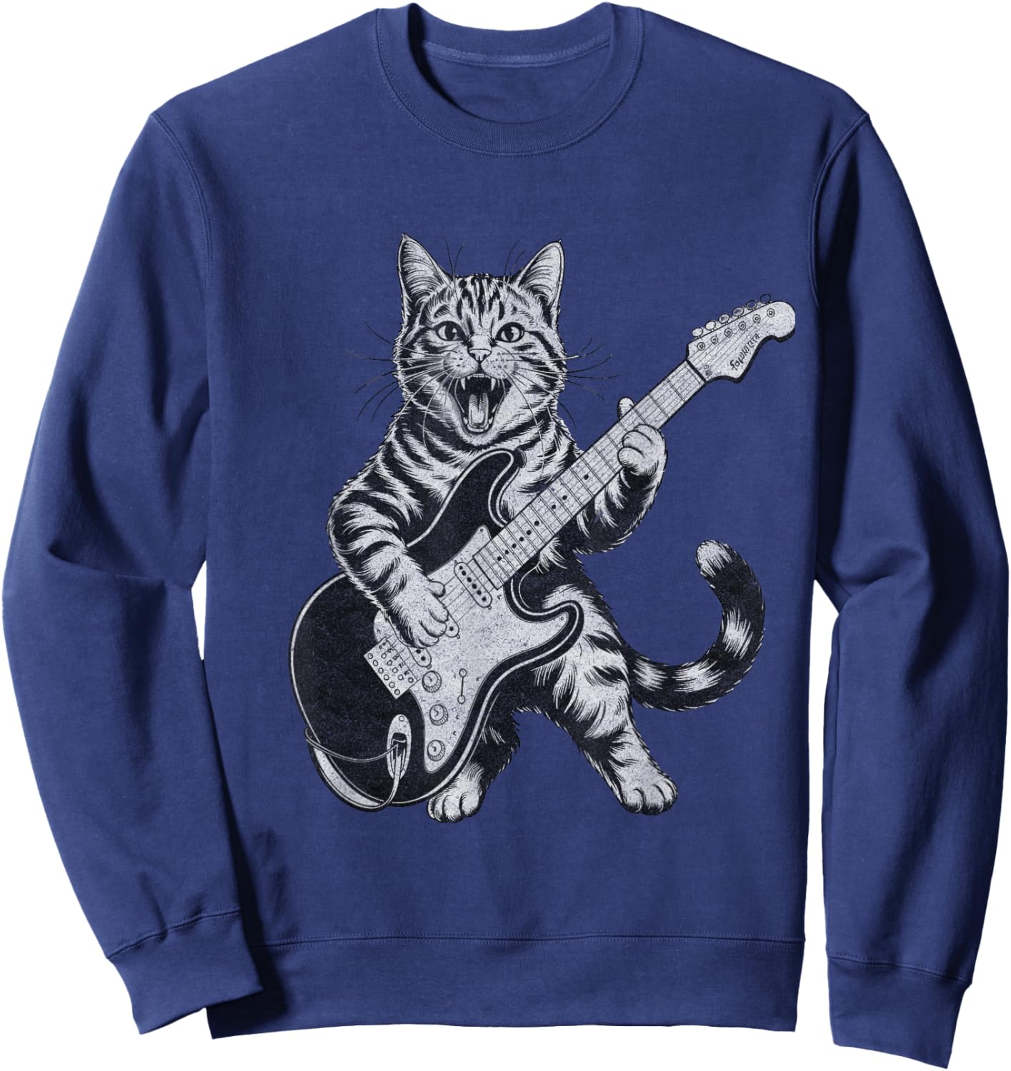 Funny Cat Playing Guitar Rock and Roll , and Kids Sweatshirt - Sweatshirt | Navy