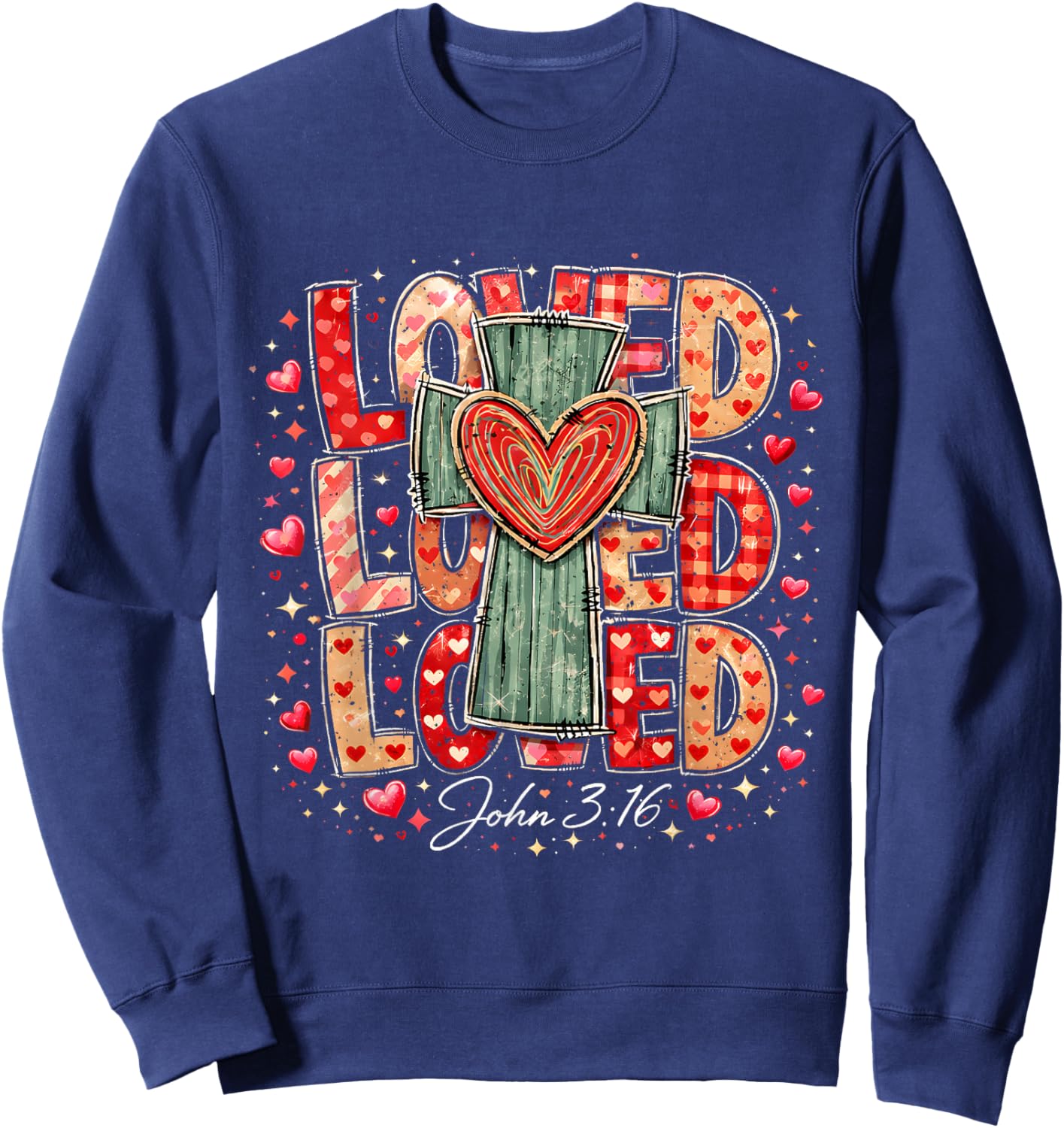Loved John 3:16 Cross Valentine Jesus Christian Gift Sweatshirt - Sweatshirt | Navy