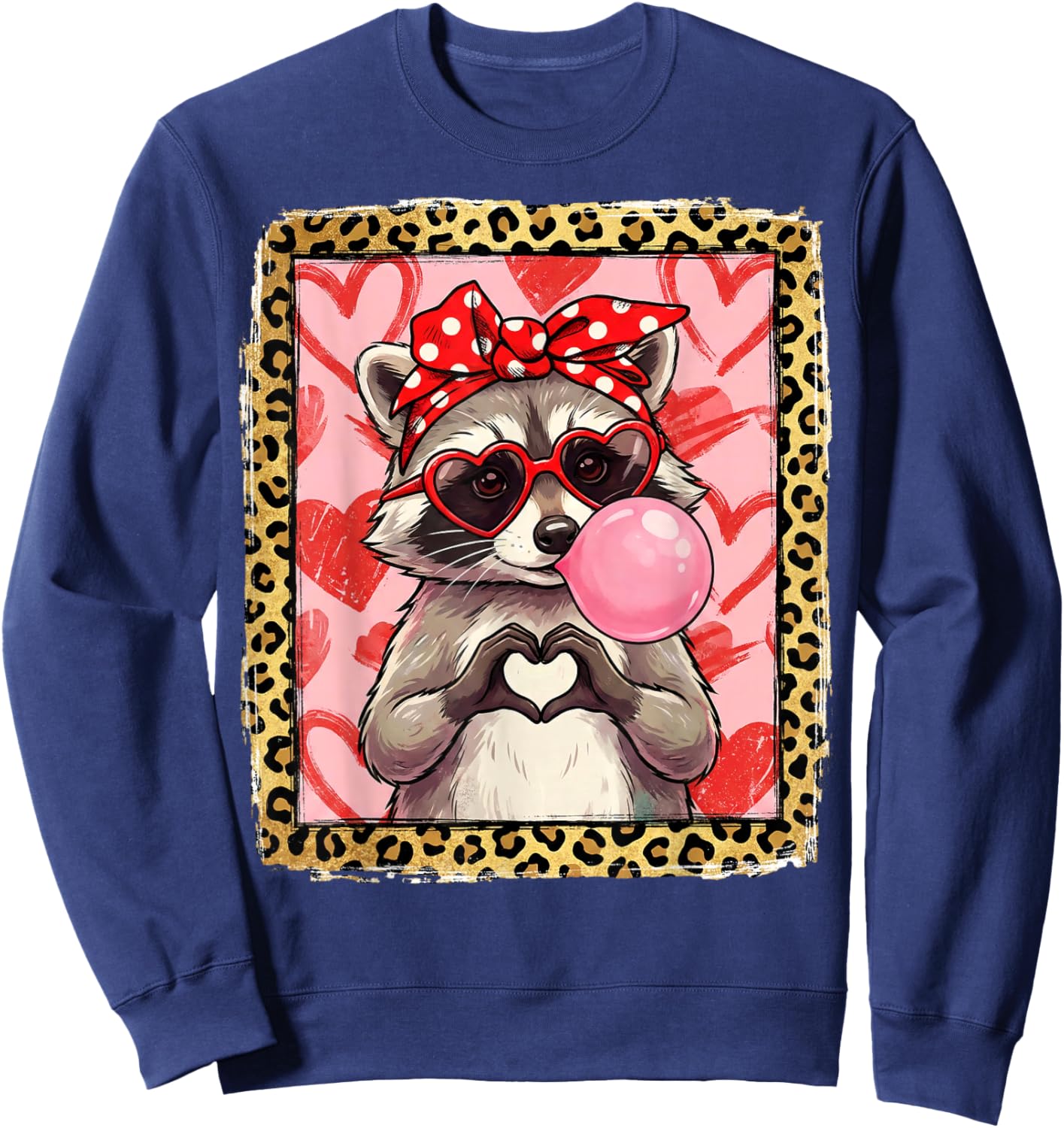 Funny Raccoon Blowing Bubble Gum Heart Sweatshirt - Sweatshirt | Navy