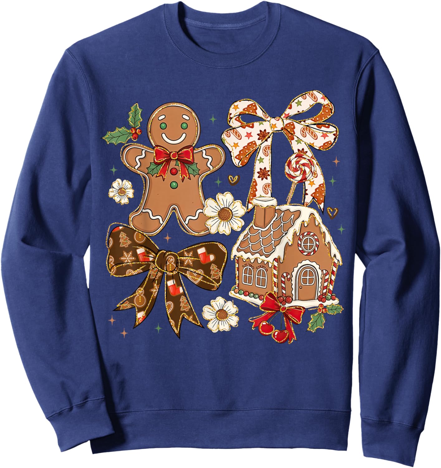 Christmas Gingerbread House Coquette Bow Xmas Girls Women Sweatshirt - Sweatshirt | Navy