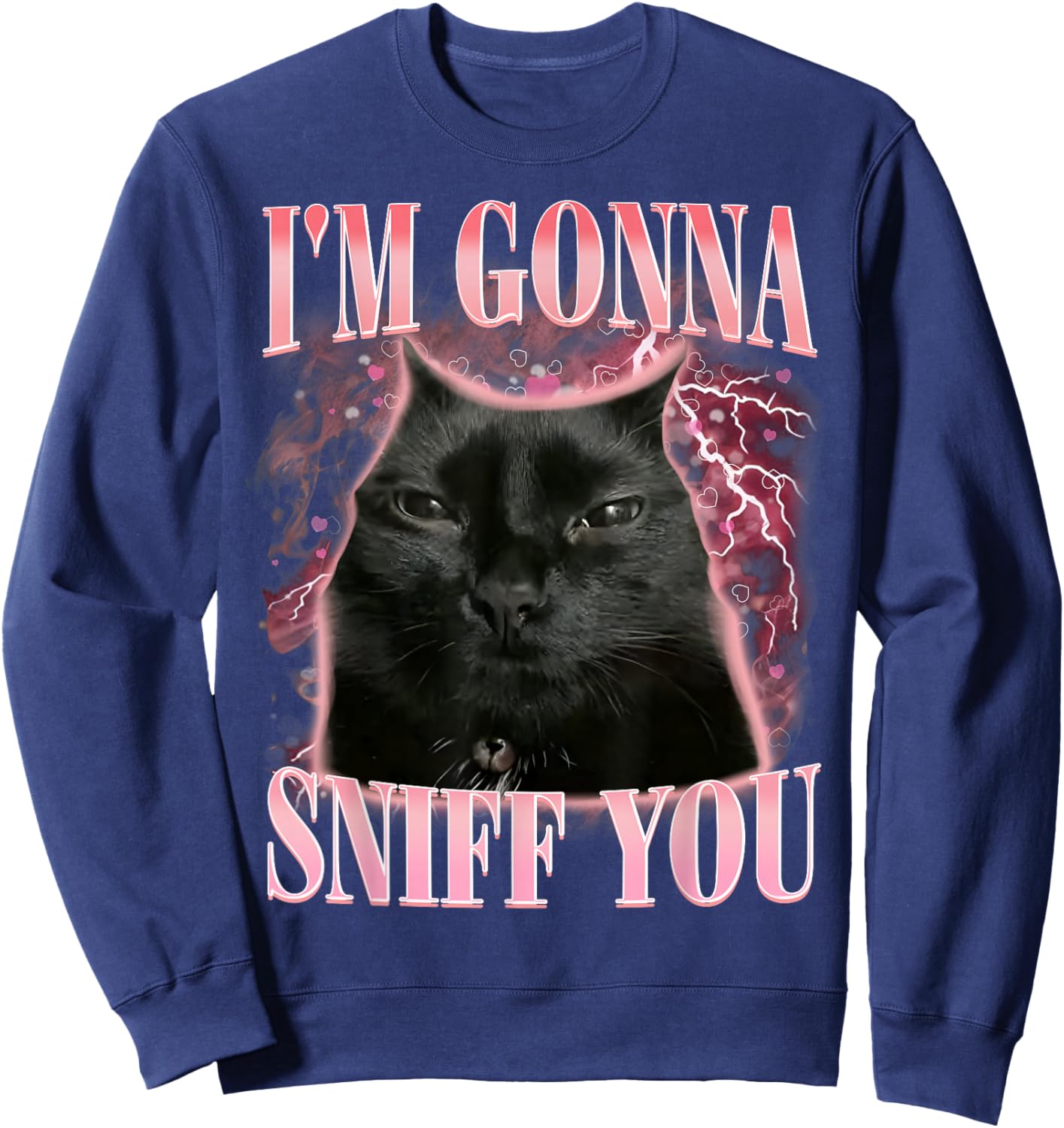 Funny I'm Gonna Sniff You Vintage Humor Cat Meme Men Women Sweatshirt - Sweatshirt | Navy