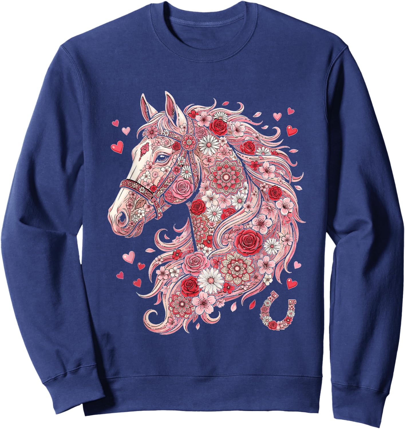 Love Horse Valentine Cute Horses Lover Valentines Day Sweatshirt - Sweatshirt | Navy