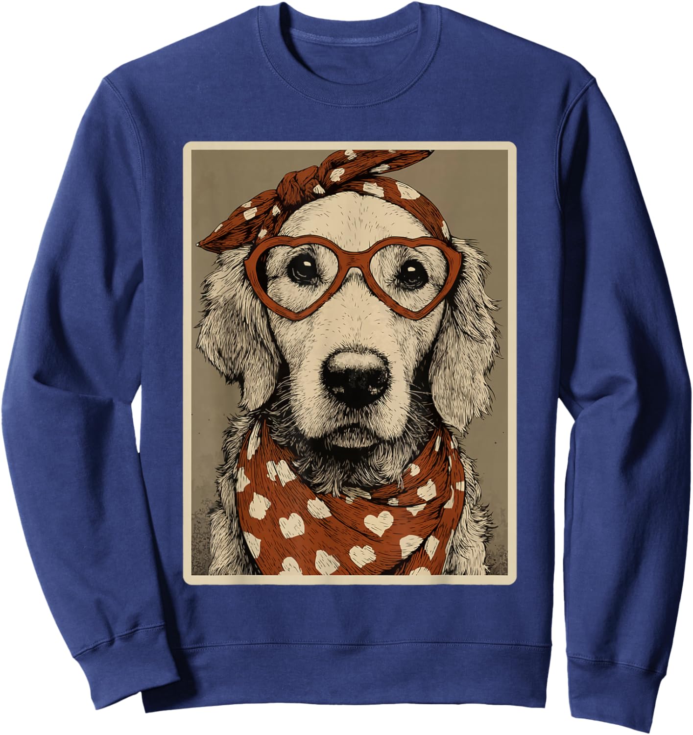 Golden Retriever with Hearts Glasses Valentines Dog Coquette Sweatshirt - Sweatshirt | Navy