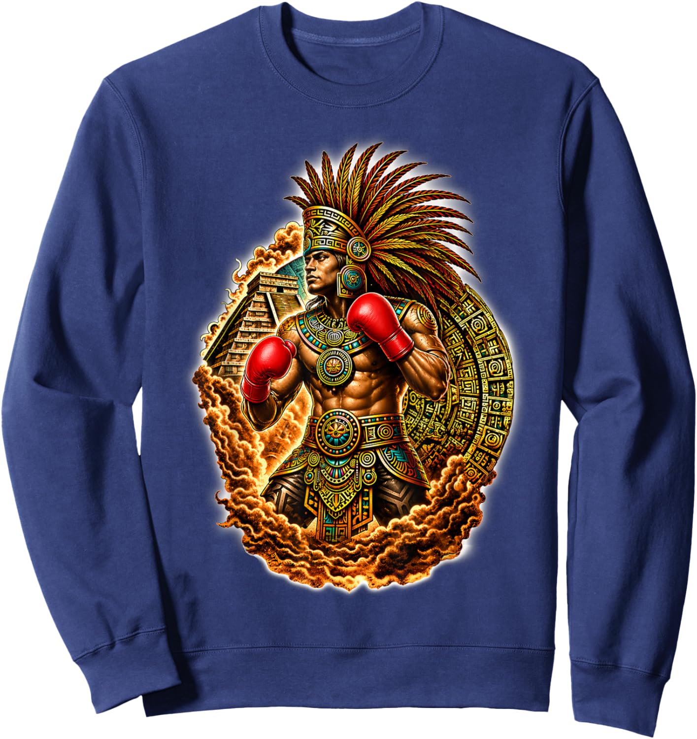 Aztec Warrior Boxer Calendar Mexico Mexican Azteca Boxing Sweatshirt - Sweatshirt | Navy