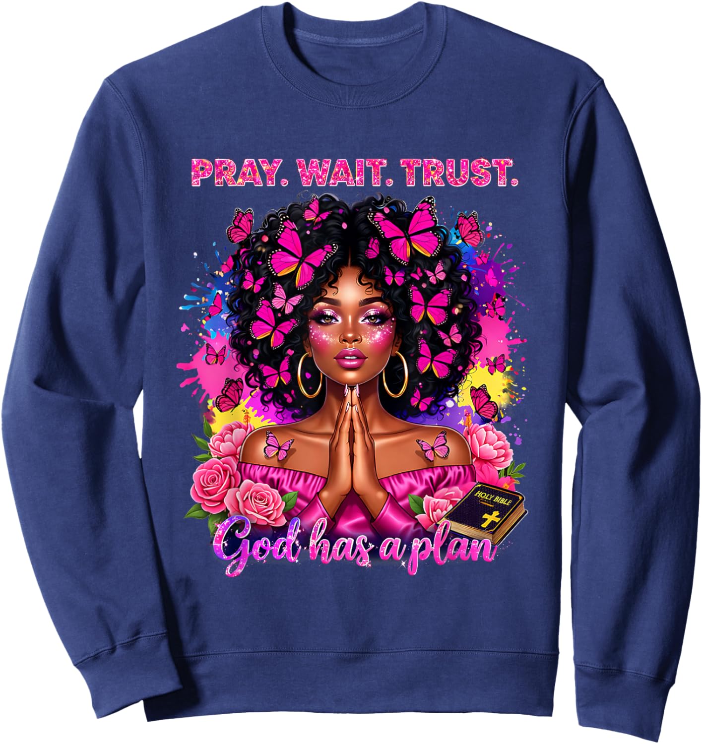 Christian Afro Faith God African American Black Women Sweatshirt - Sweatshirt | Navy