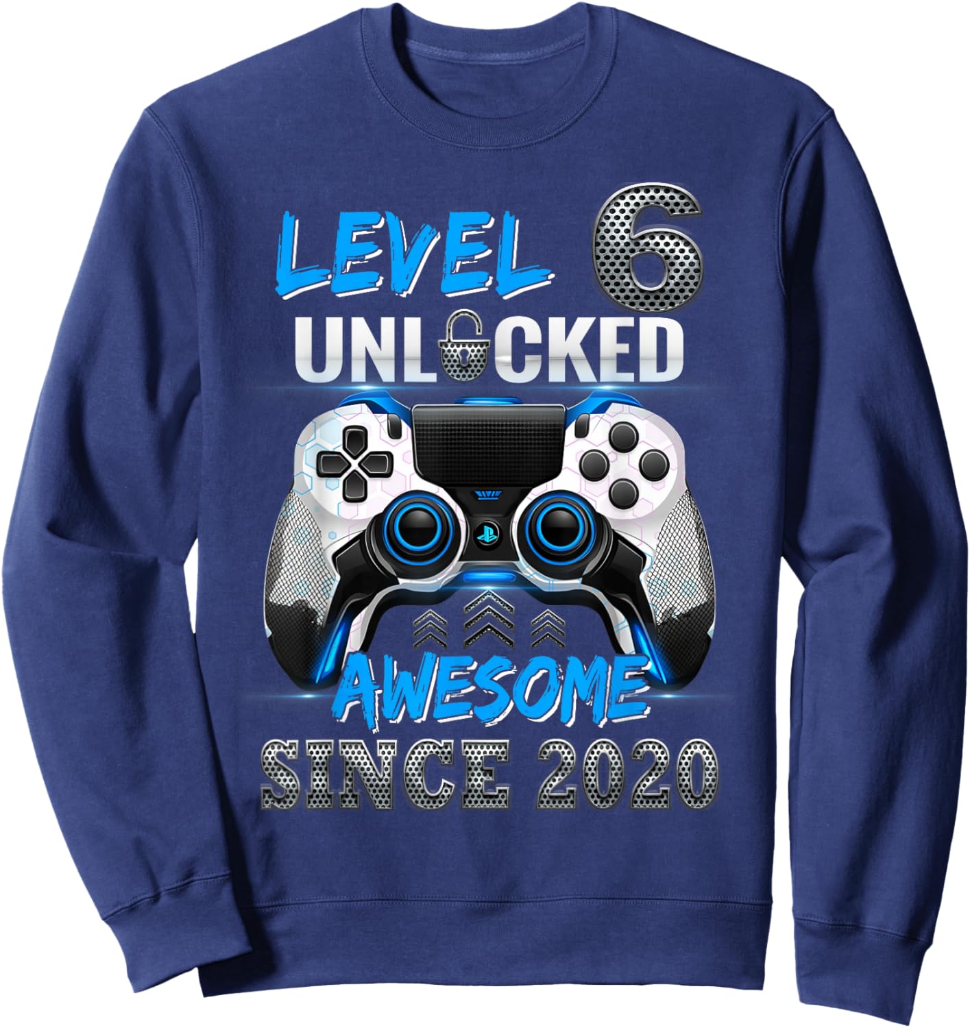 Level 6 Unlocked Awesome Since 2020 6th Birthday Gaming Sweatshirt - Sweatshirt | Navy