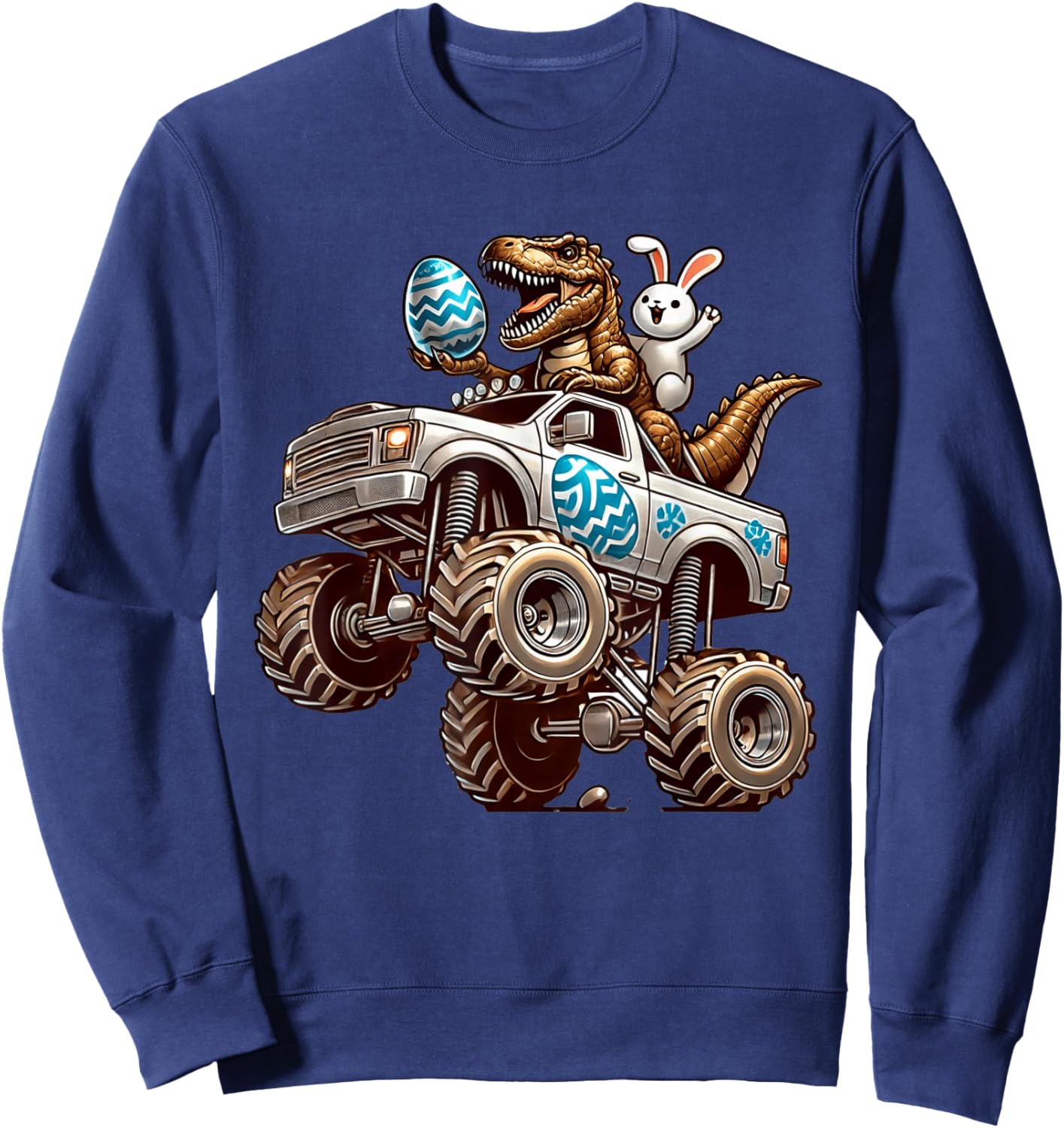 Bunny T-rex Monster Truck Easter Dino Funny Boys Kids Funny Sweatshirt - Sweatshirt | Navy