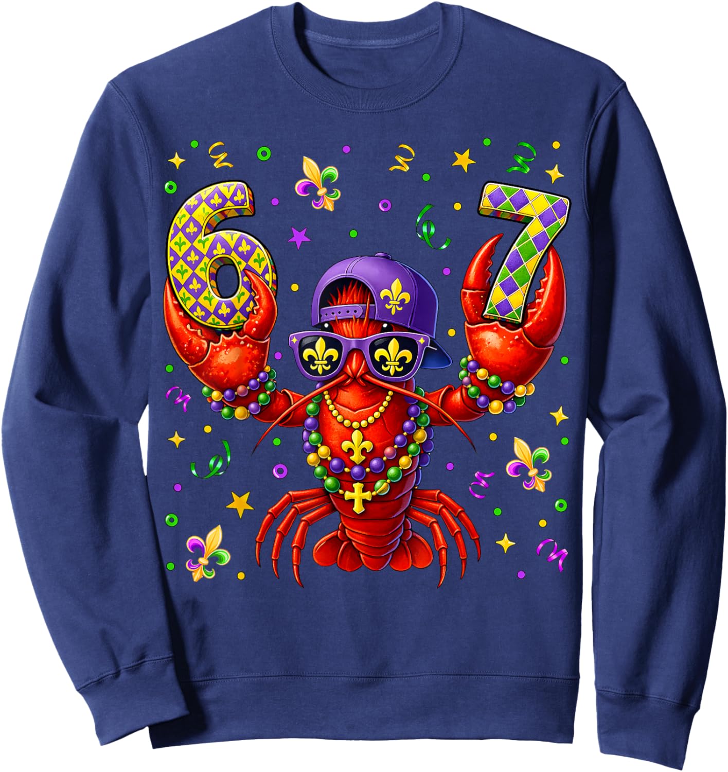67 Mardi Gras Crawfish Beads Six Seven Carnival Boy Kids 6 7 Sweatshirt - Sweatshirt | Navy