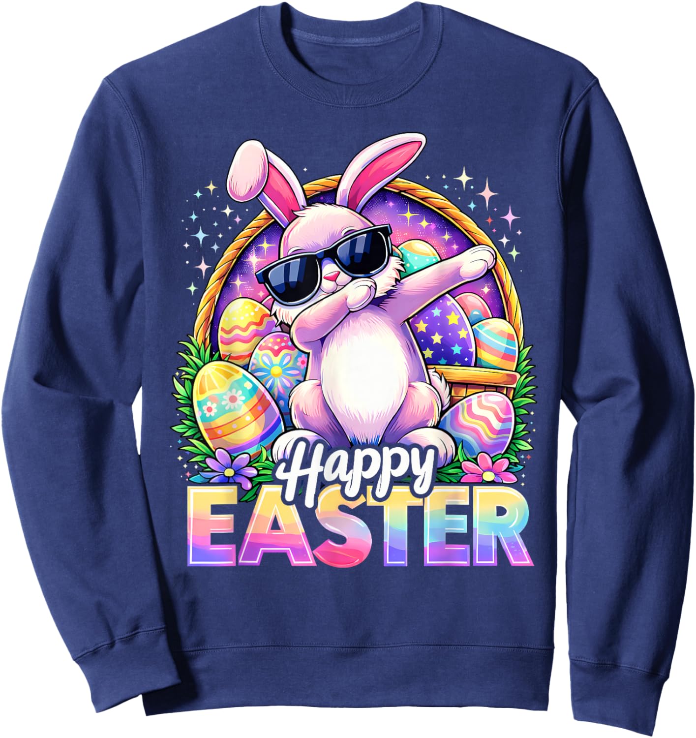 Funny Dabbing Bunny Happy Easter Sunglasses Men Women Kids Sweatshirt - Sweatshirt | Navy