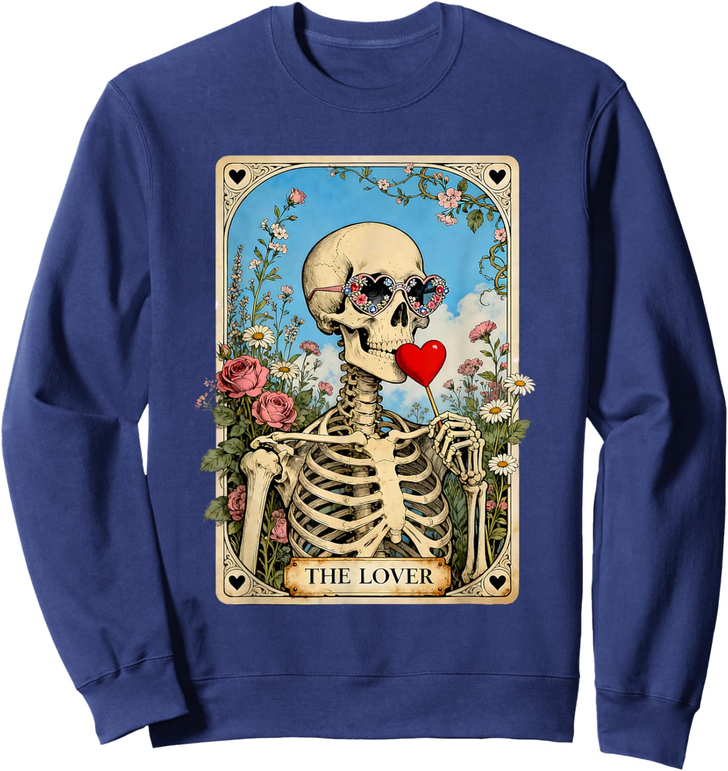 The Lover Skeleton Gothic Valentine Tarot Art Sweatshirt - Sweatshirt | Navy