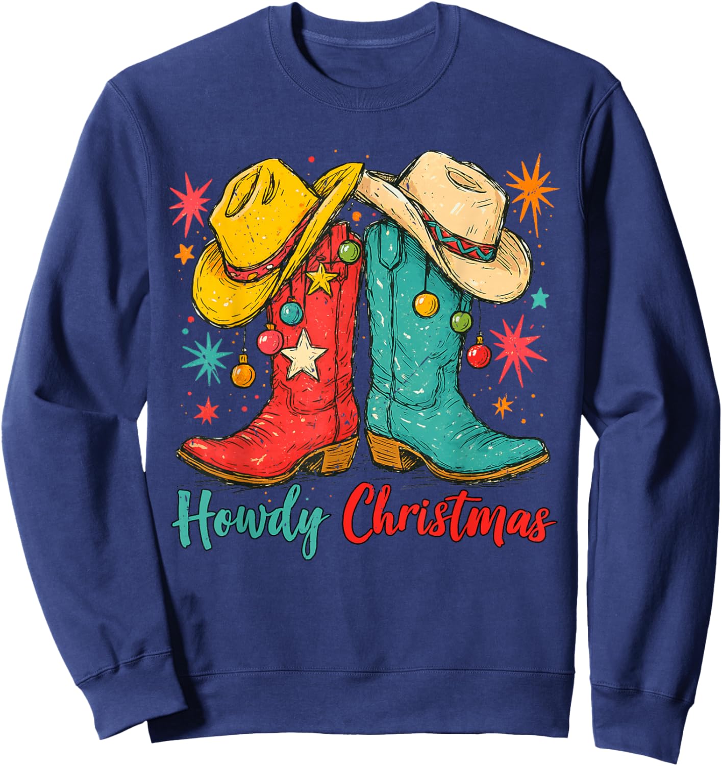 Howdy Christmas Xmas Cowboy Boots Western Men Women Kids Sweatshirt - Sweatshirt | Navy