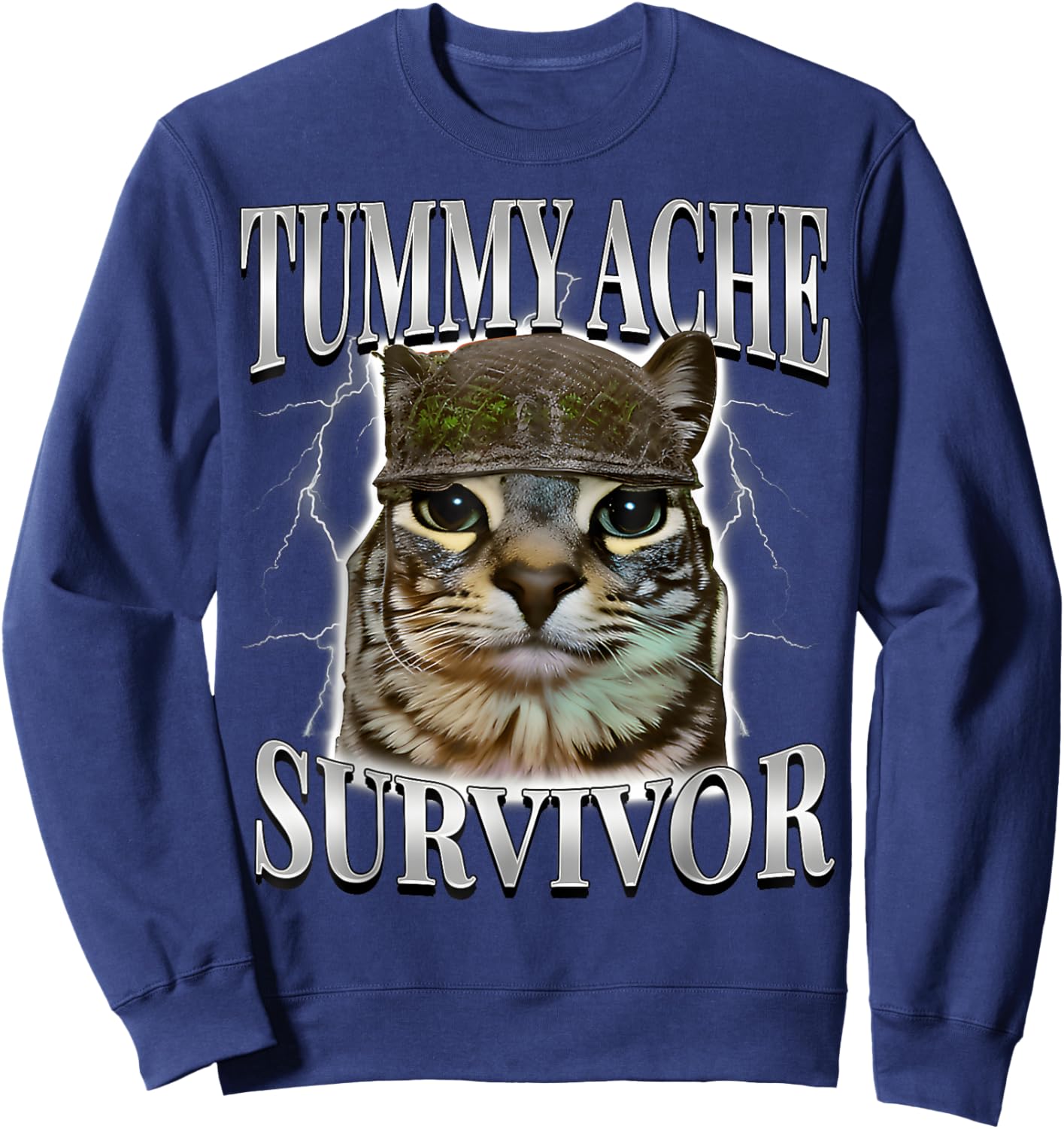 Funny Saying Cats Tummy Ache Survivor Cat Meme Humor Men Sweatshirt - Sweatshirt | Navy