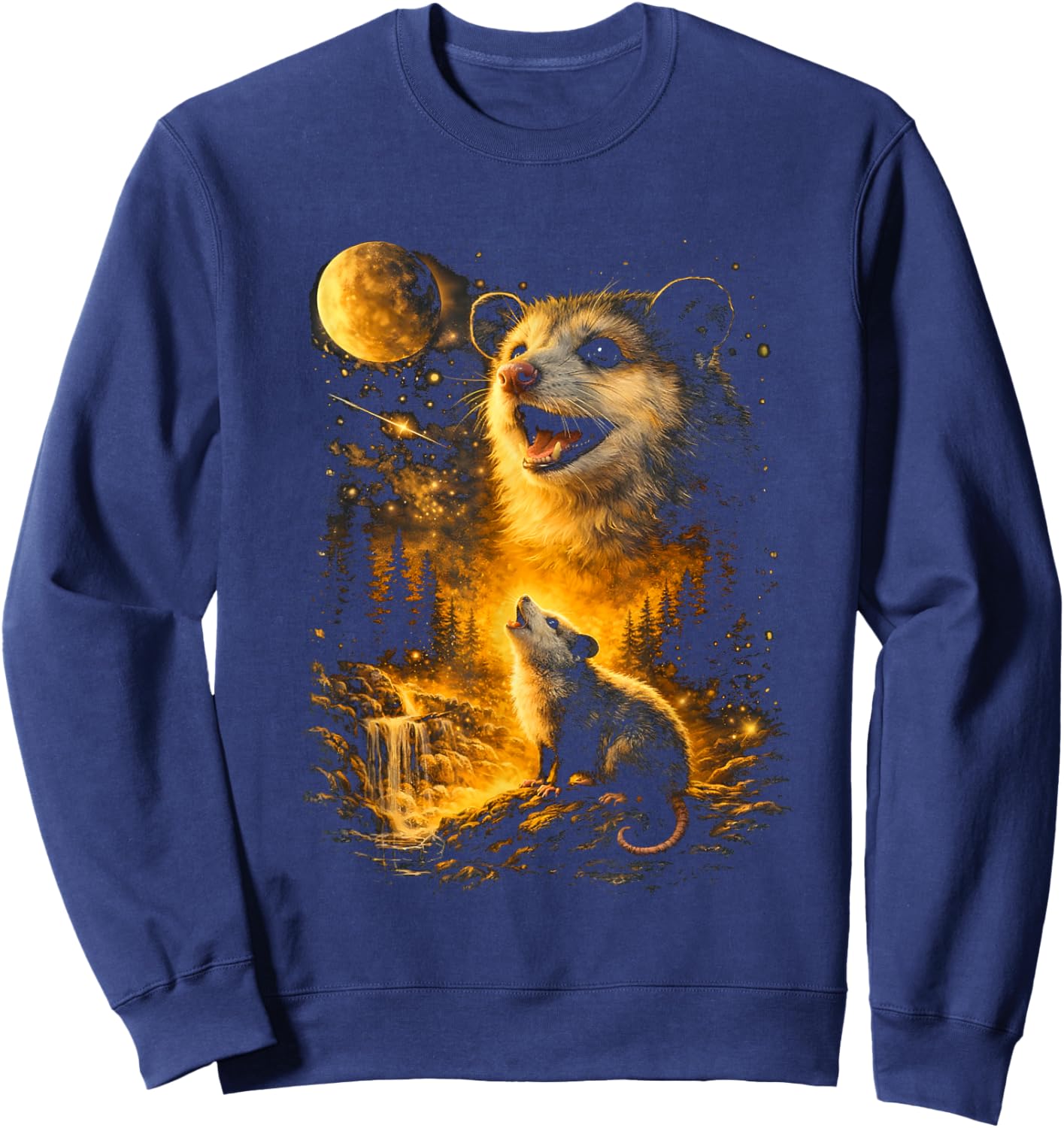 Possum Howling to The Moon Vintage Meme 90s Funny Possum Sweatshirt - Sweatshirt | Navy