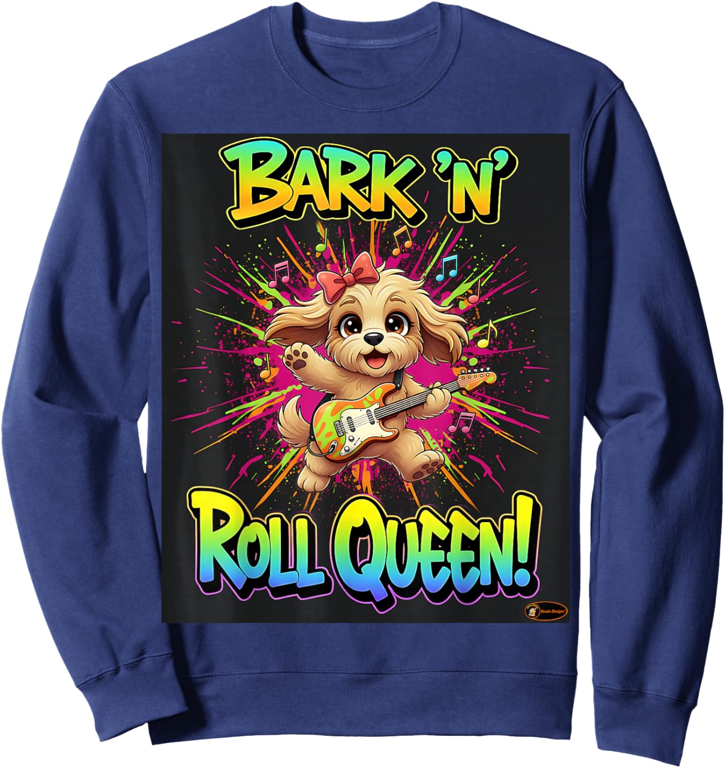 Cute Rock Puppy Guitar Design for Kids and Music Lovers Sweatshirt - Sweatshirt | Navy