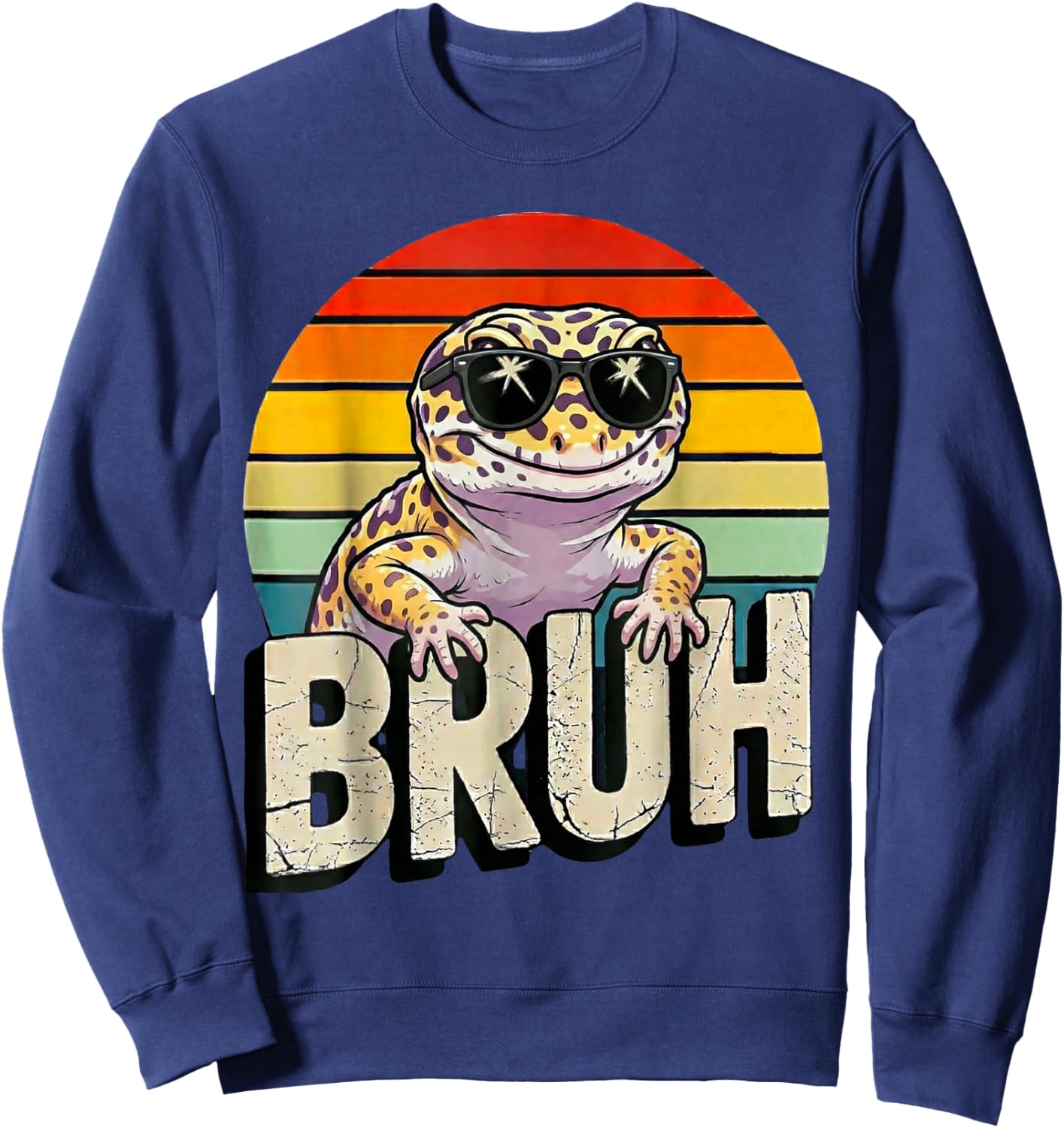 Cute Reptile Kids Boys Girls Bruh Leopard Gecko Lover Meme Sweatshirt - Sweatshirt | Navy