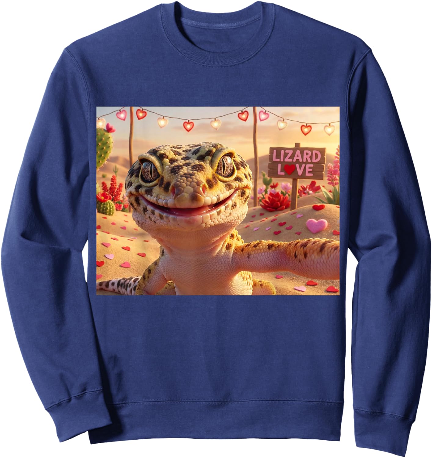 Leopard Gecko Selfie Valentine’s Day Funny Lizard Love Heart Sweatshirt - Sweatshirt | Navy