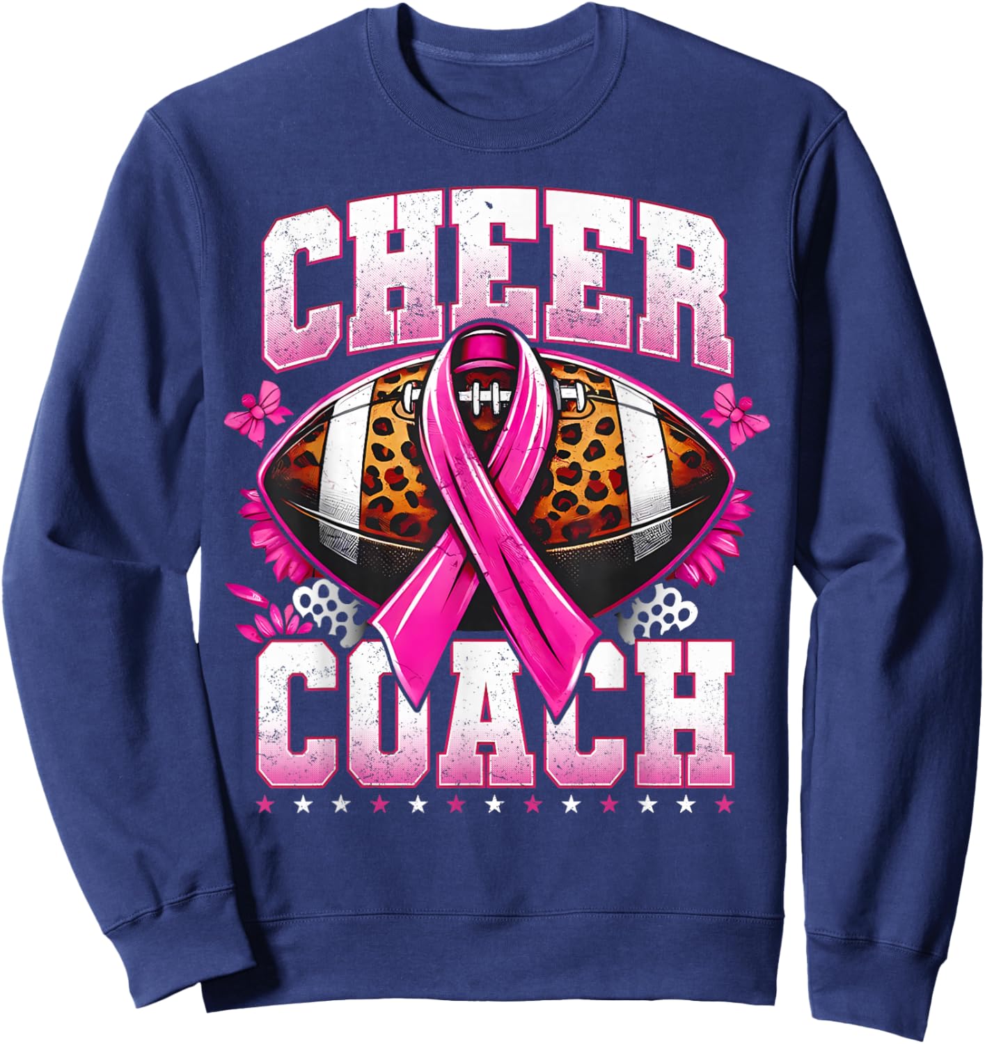 Football Cheer Coach Pink Ribbon Breast Cancer Awareness Sweatshirt - Sweatshirt | Navy