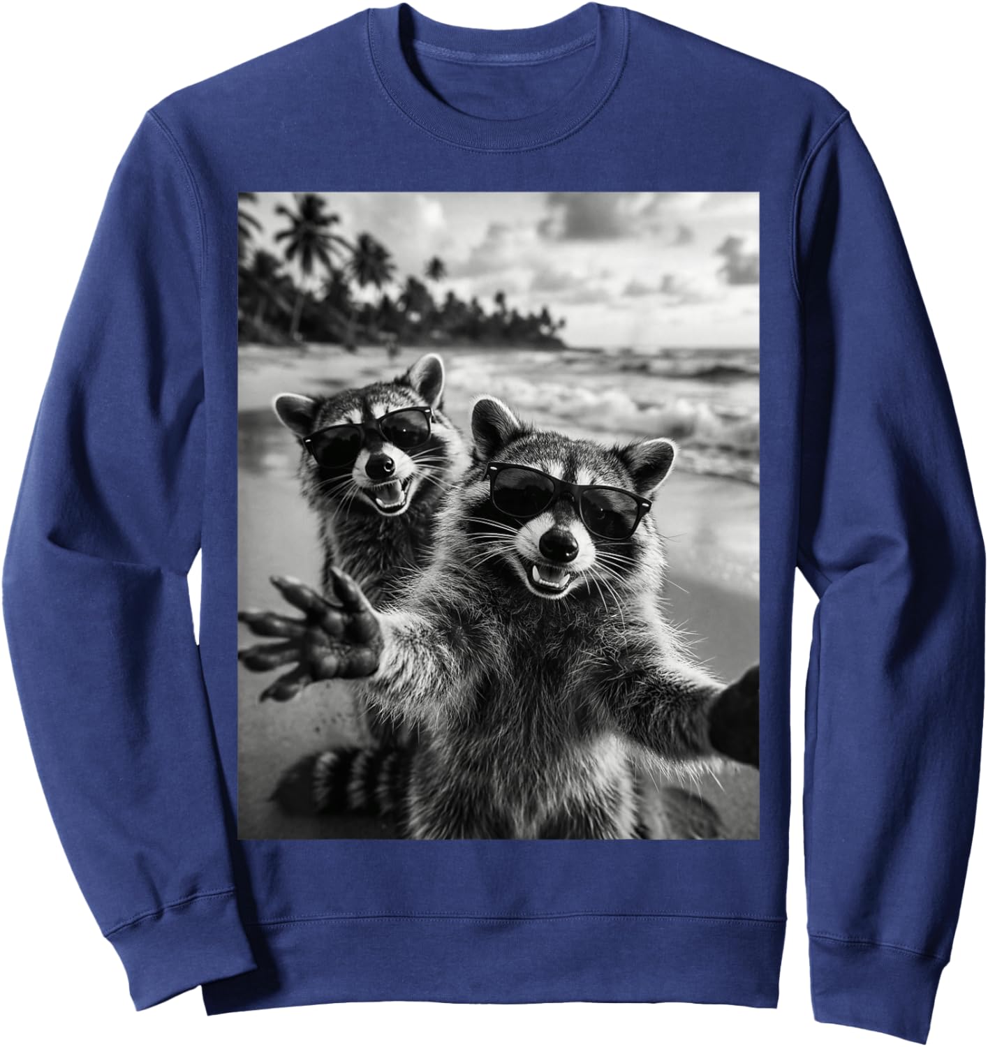 Cool Raccoon Selfie At The Beach, Cute Raccoons Sweatshirt - Sweatshirt | Navy