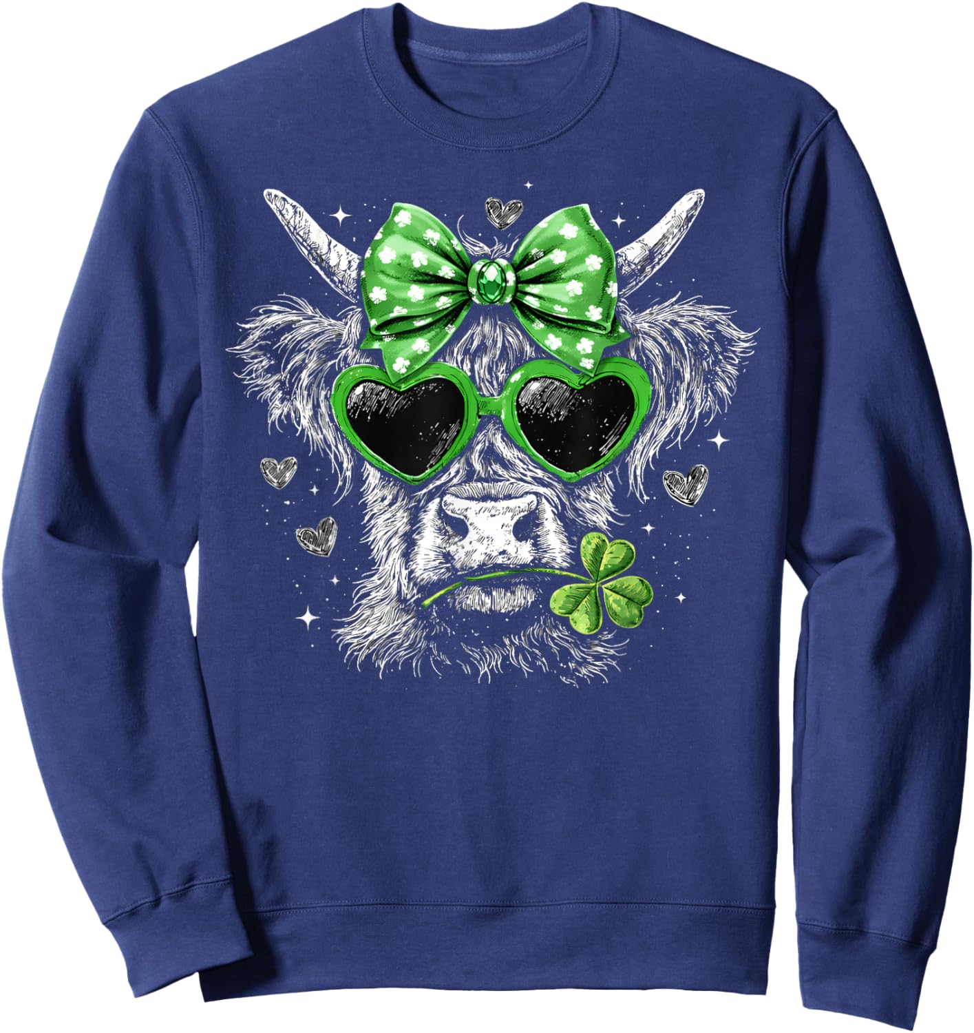 St Patricks Day Coquette Bow Highland Cow Howdy Western Sweatshirt - Sweatshirt | Navy