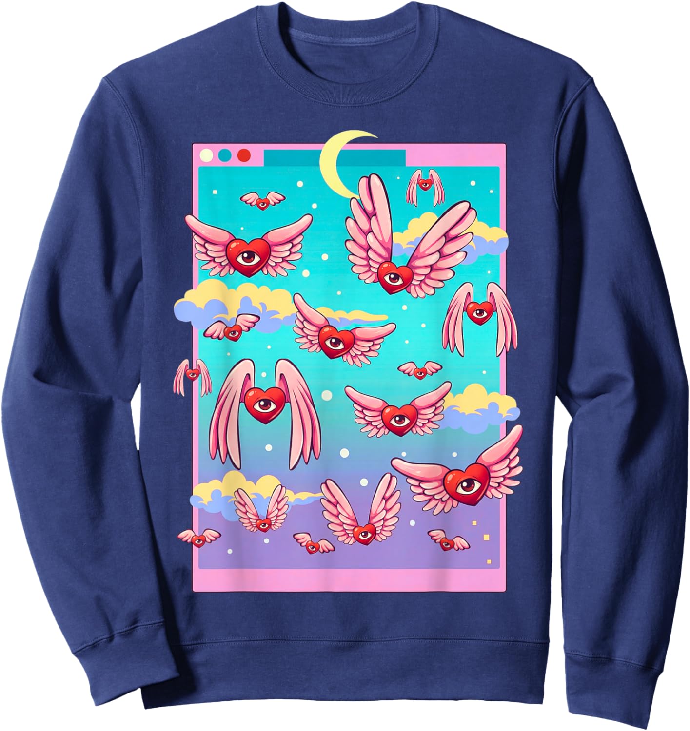 Weirdcore Trippy One Eyed Hearts Valentine's Day Dreamcore Sweatshirt - Sweatshirt | Navy