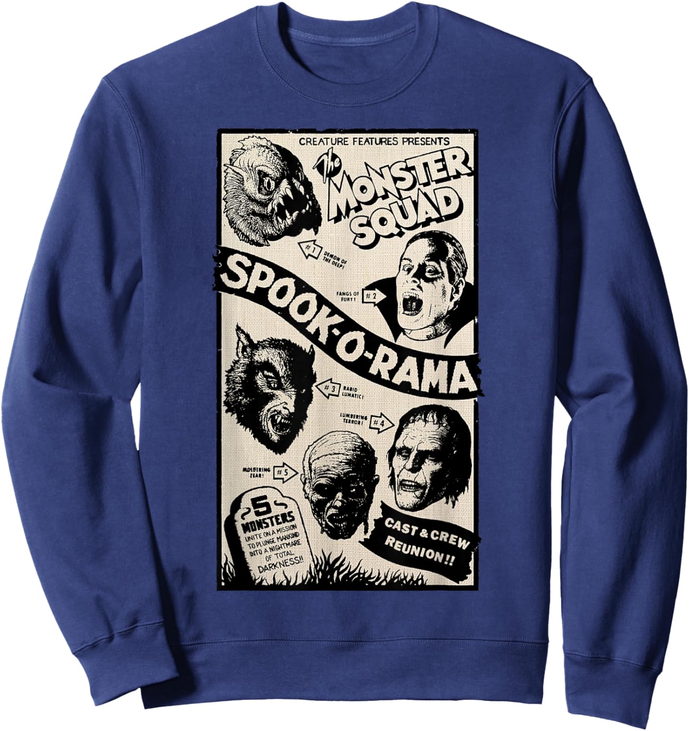 Vintage Halloween Spook-O-Rama Horror Show Monster Squad Sweatshirt - Sweatshirt | Navy