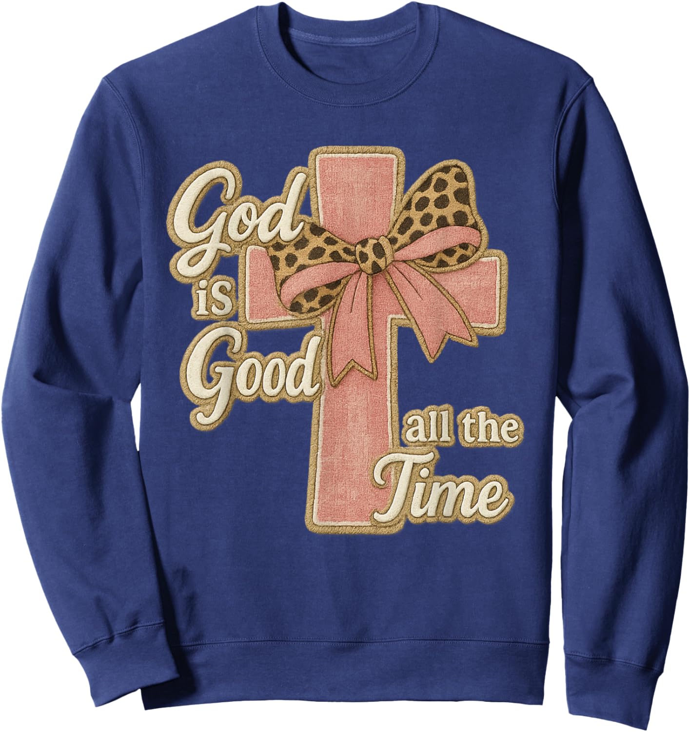 God is Good All The Time Leopard Bow Cross Christian Sweatshirt - Sweatshirt | Navy