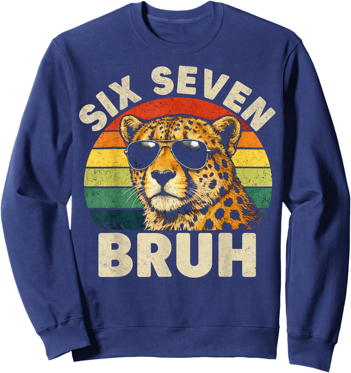 Boys Animal Print Clothes Six Seven Bruh Cheetah 67 Meme Sweatshirt - Sweatshirt | Navy
