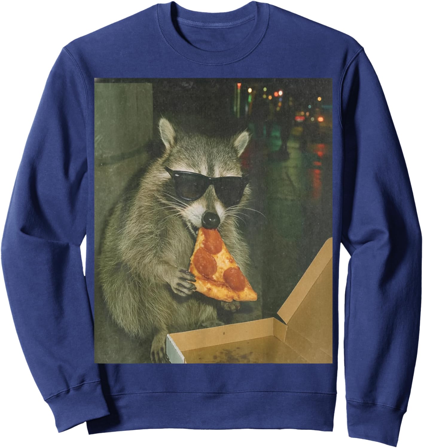 Funny Raccoon Eating Pizza Animal Meme Women Sweatshirt - Sweatshirt | Navy