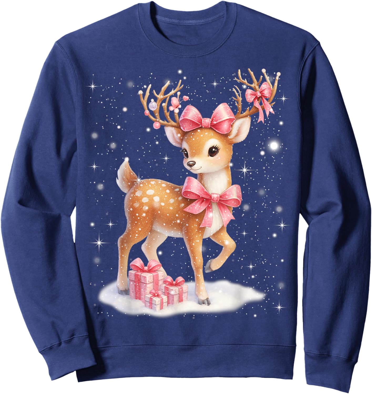 Cute Rudolph Pink Coquette Pajamas Christmas Xmas Girl Women Sweatshirt - Sweatshirt | Navy