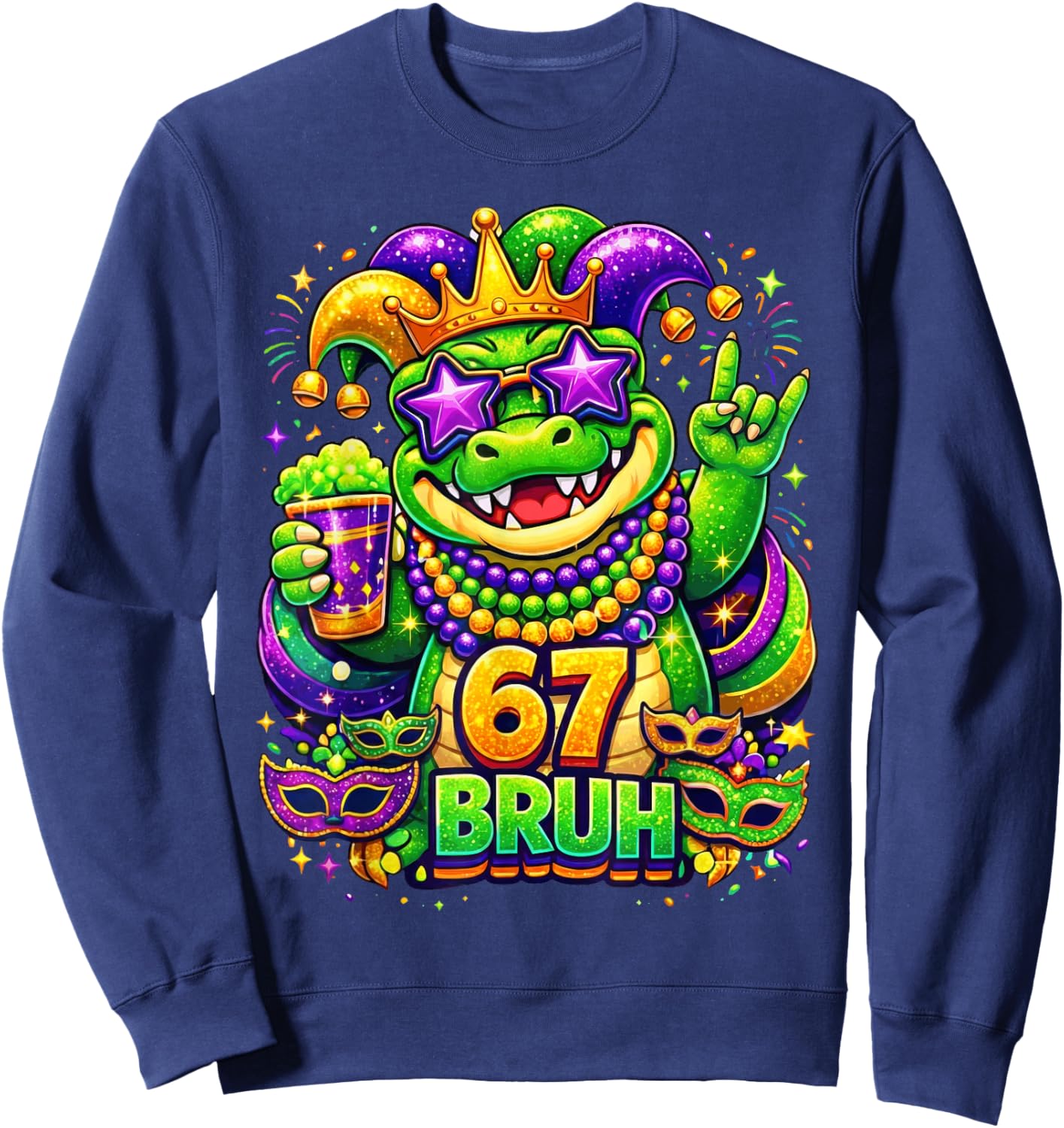 67 Mardi Gras Party Alligator Mardigator Six Seven Bruh Boys Sweatshirt - Sweatshirt | Navy
