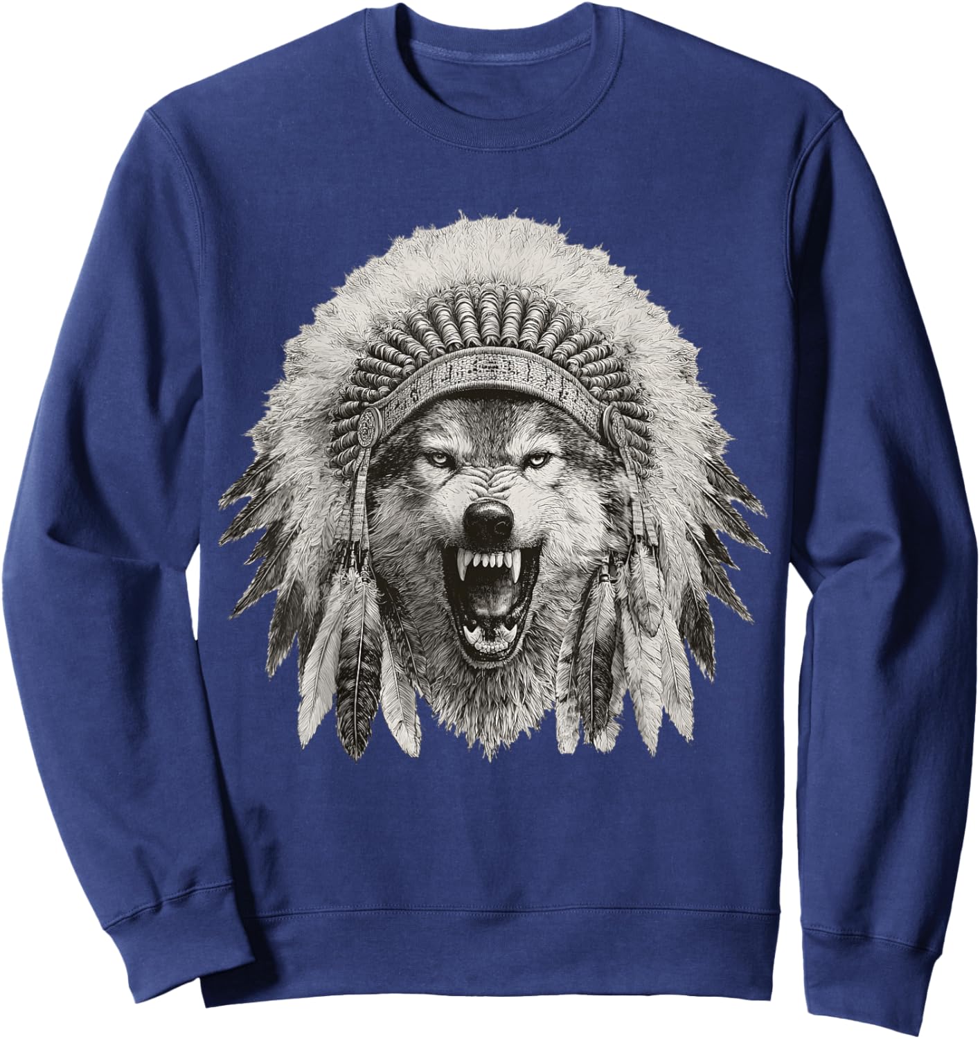 Feathered Aztec Wolf Maya Mexican Mayan Indigenous Azteca Sweatshirt - Sweatshirt | Navy