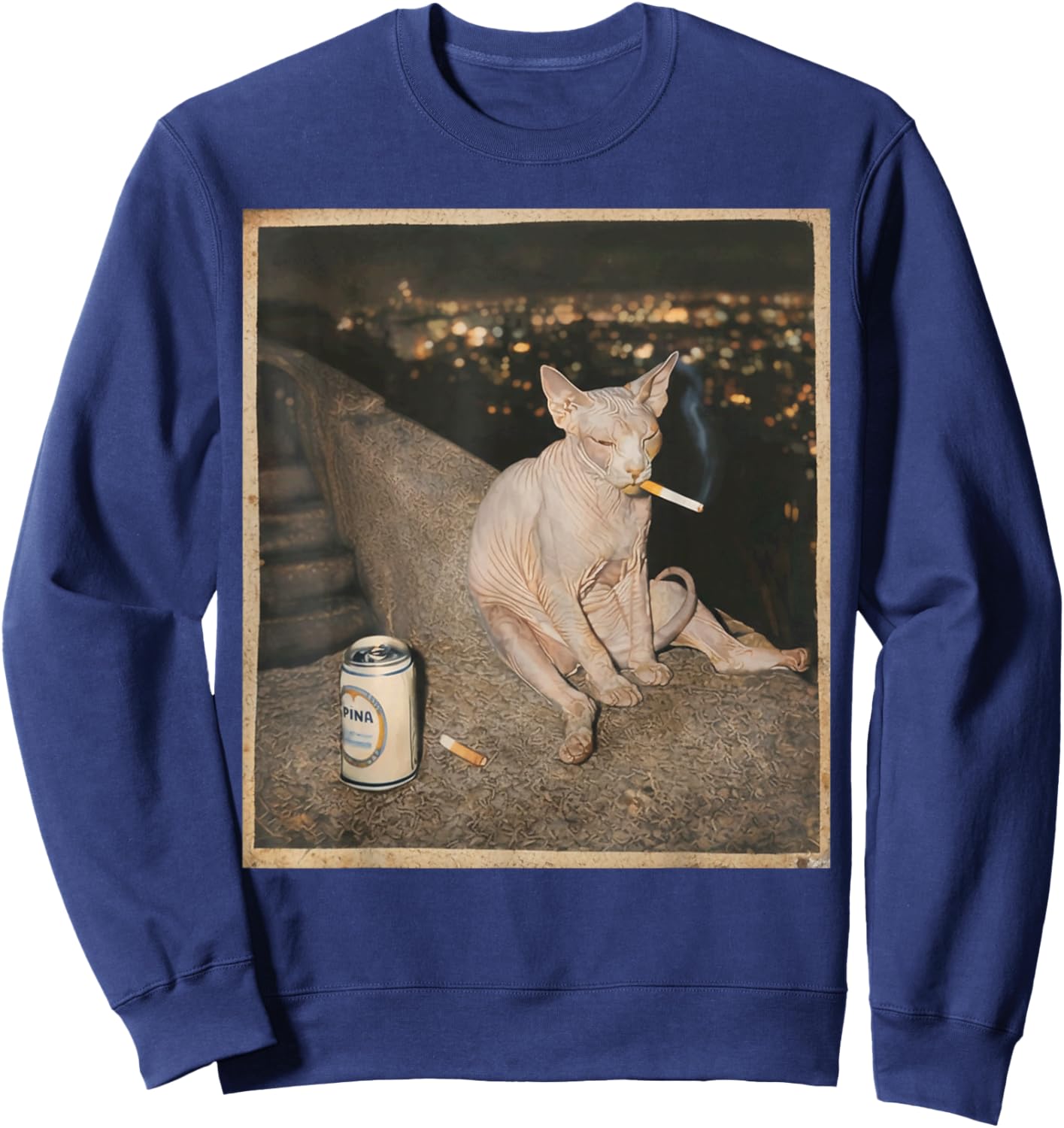 Smoking Sphynx Cat Meme Funny Cat Smoking Cigarette Sweatshirt - Sweatshirt | Navy