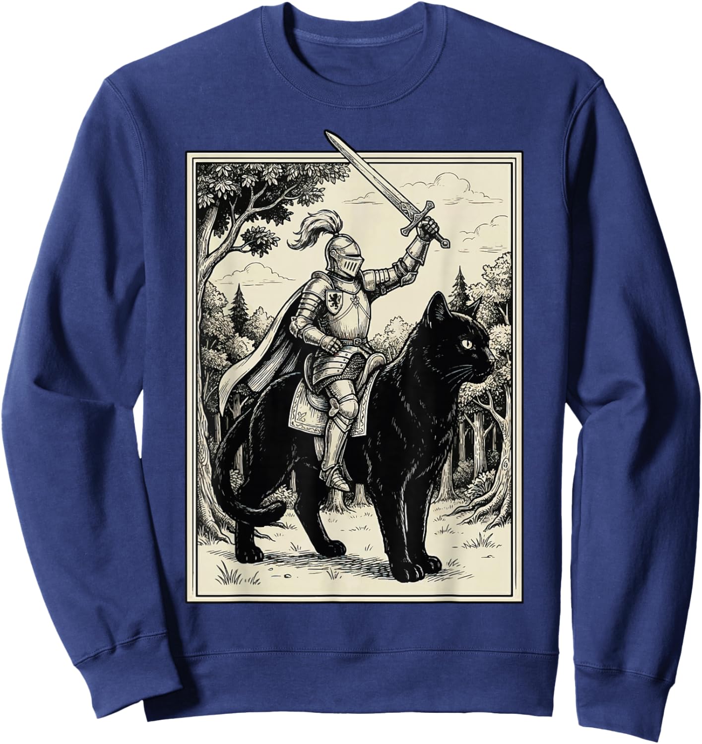 Knight Riding Cat Sweatshirt - Sweatshirt | Navy