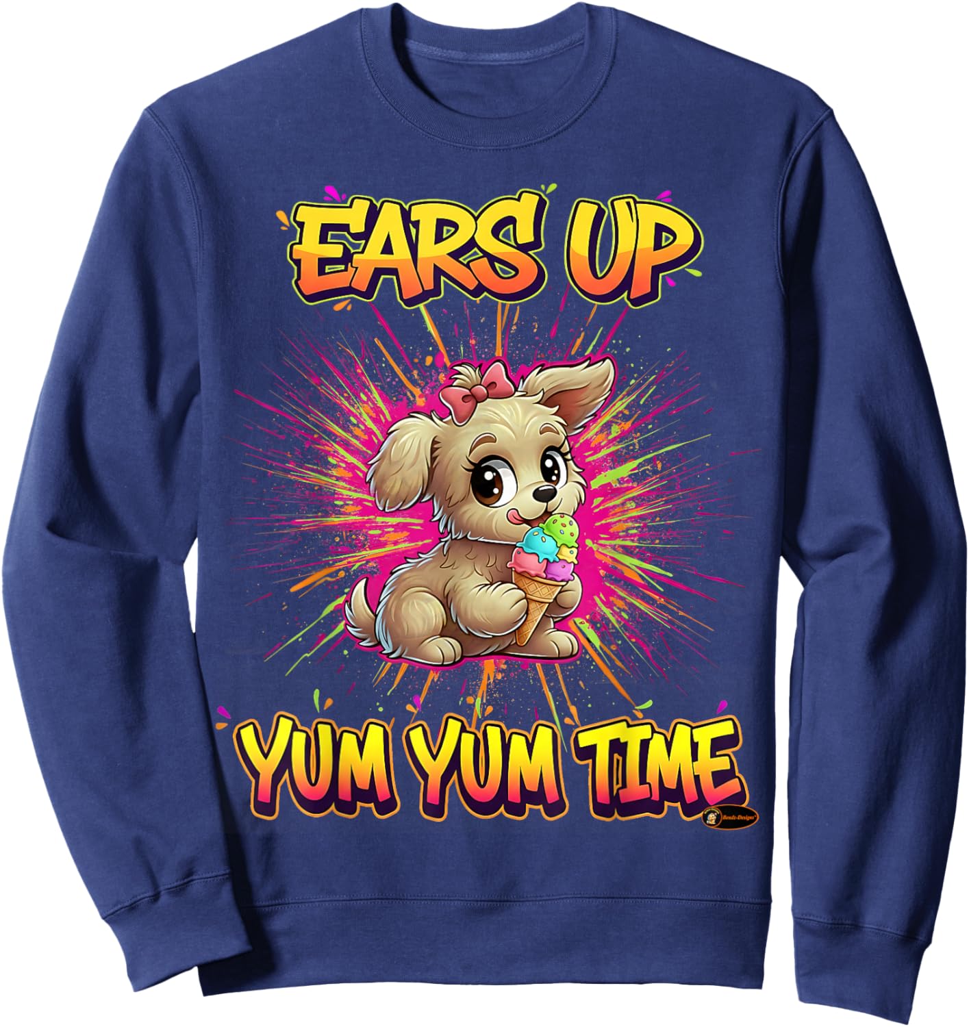 Ears Up Yum Yum Time Cute Puppy Design for Kids Dog Lovers Sweatshirt - Sweatshirt | Navy