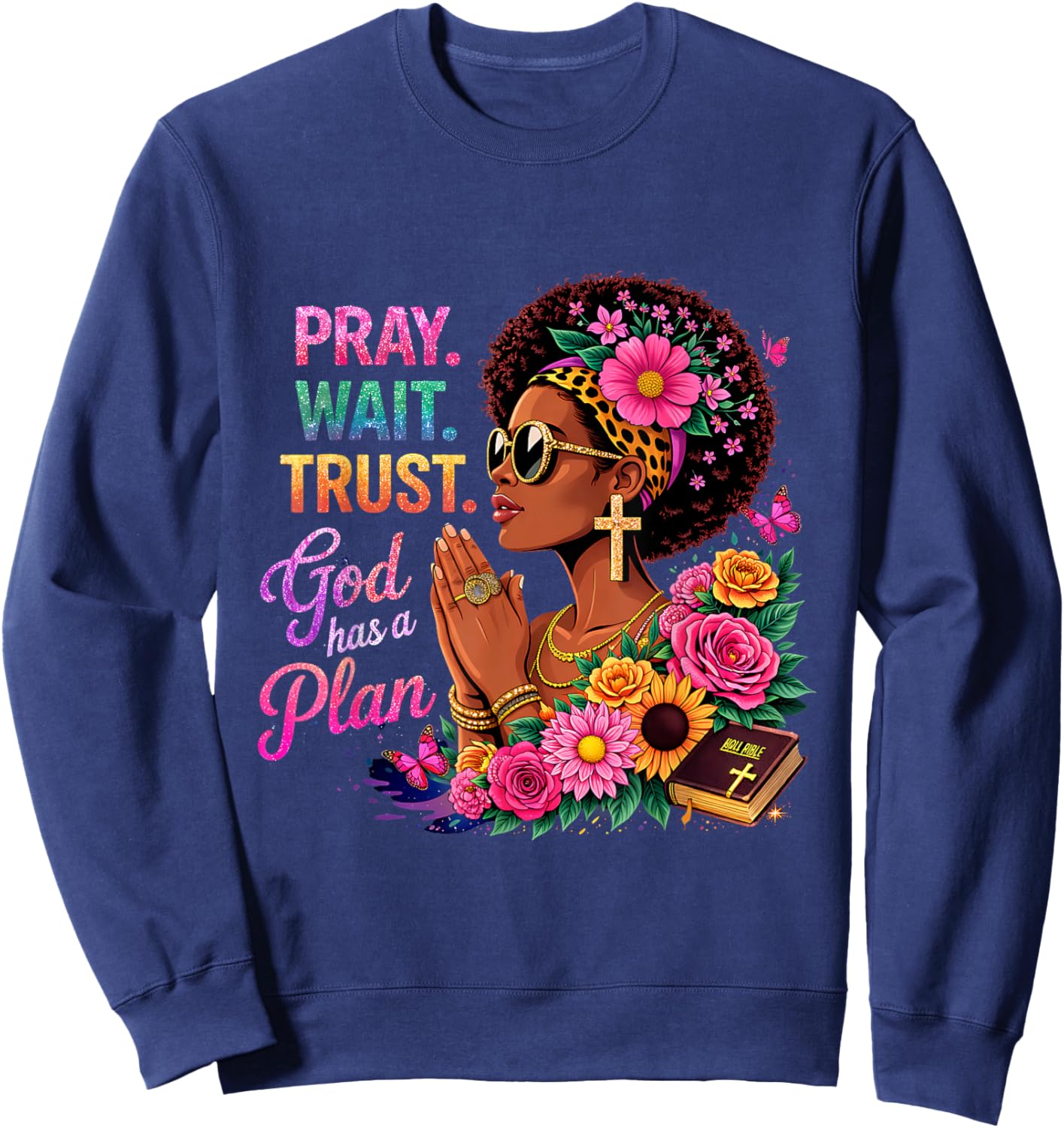 Faith Black Women African Melanin Queen God Christian Sweatshirt - Sweatshirt | Navy
