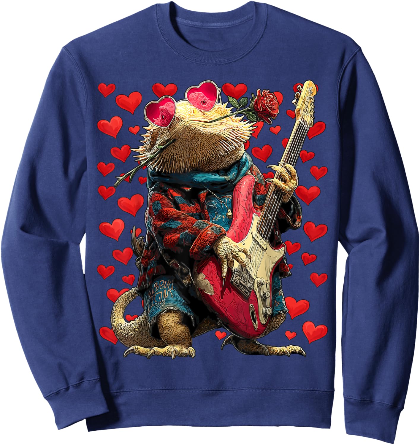 Guitarist Bearded Dragon Playing Guitar Valentine’s Day Sweatshirt - Sweatshirt | Navy
