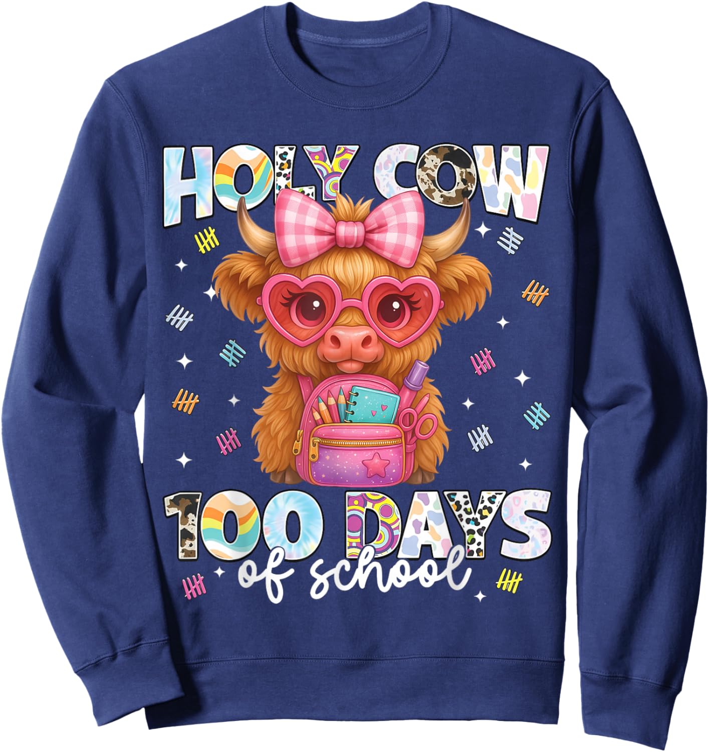 Holy Cow 100 Days of School 100th Day Smarter Teacher Kids Sweatshirt - Sweatshirt | Navy