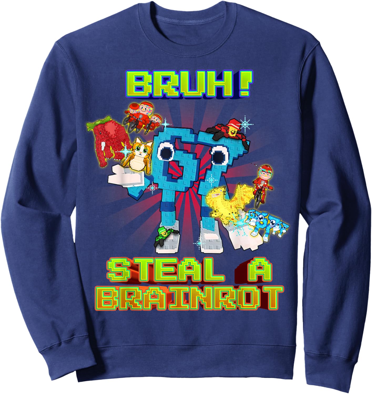 Bruh 67 Six Seven with Every Brainrots for Boys Kids Teens Sweatshirt - Sweatshirt | Navy
