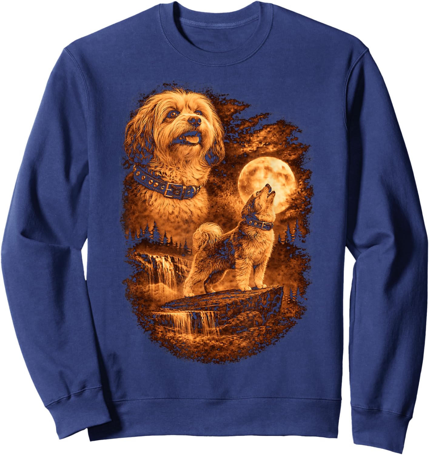 Havanese Howling Moon Dog Fantasy Forrest Wilderness Sweatshirt - Sweatshirt | Navy