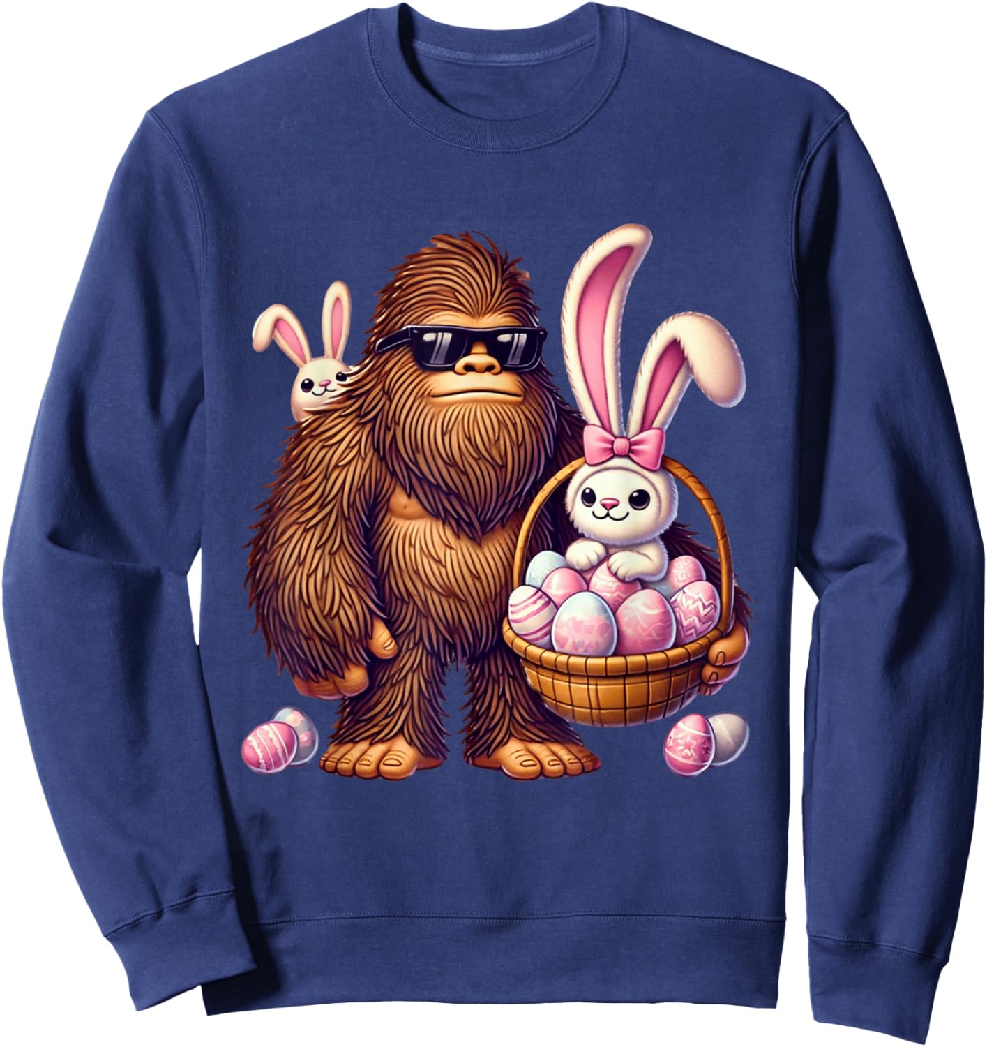 Bigfoot Sasquatch Bunny Easter Eggs Retro Men Boys Kids Cute Sweatshirt - Sweatshirt | Navy