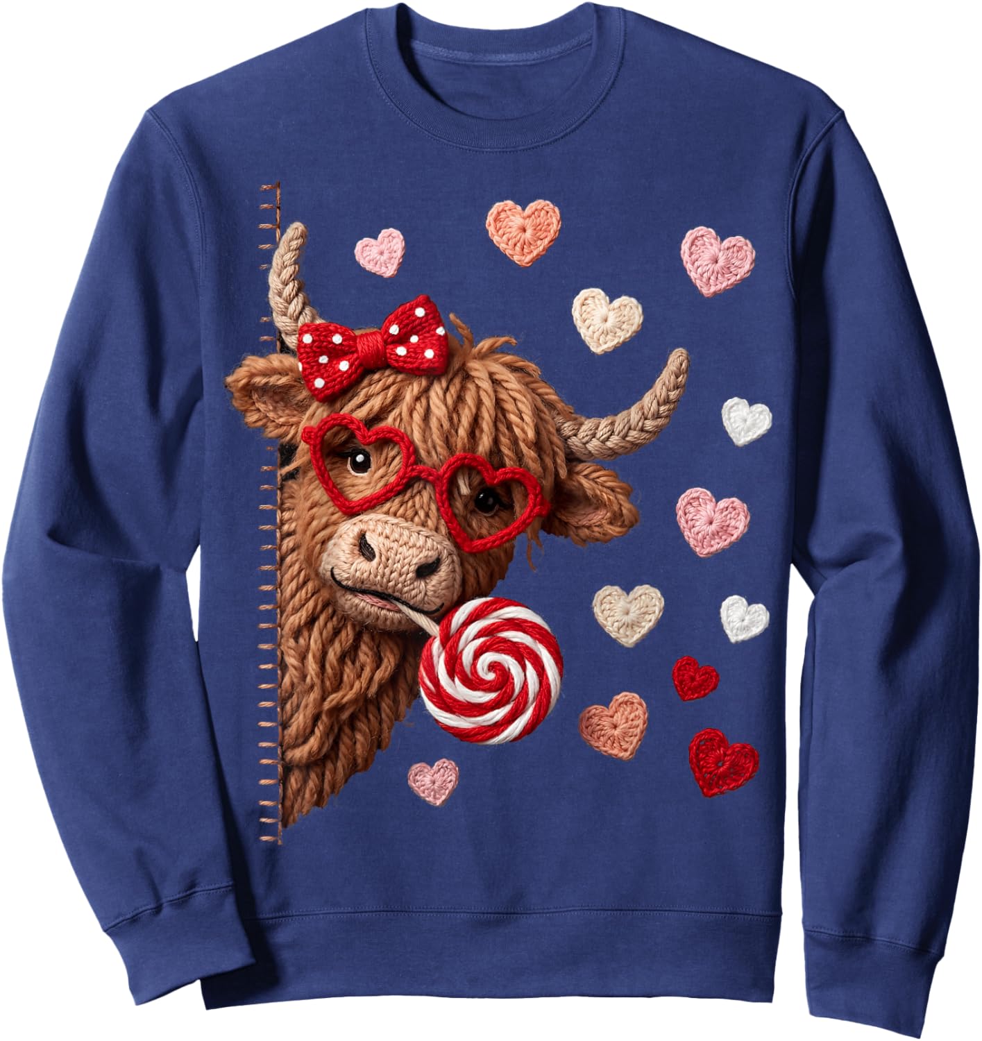 Cute Highland Cow Heifer Hearts Valentine Sweatshirt - Sweatshirt | Navy