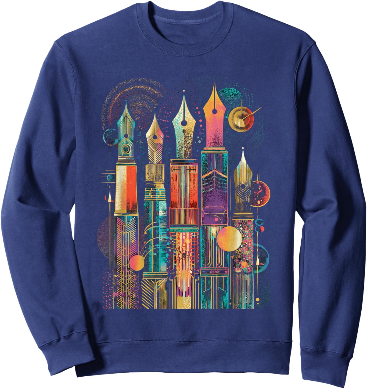 Art Deco Fountain Pen Skyline with Retro Abstract Geometry Sweatshirt - Sweatshirt | Navy