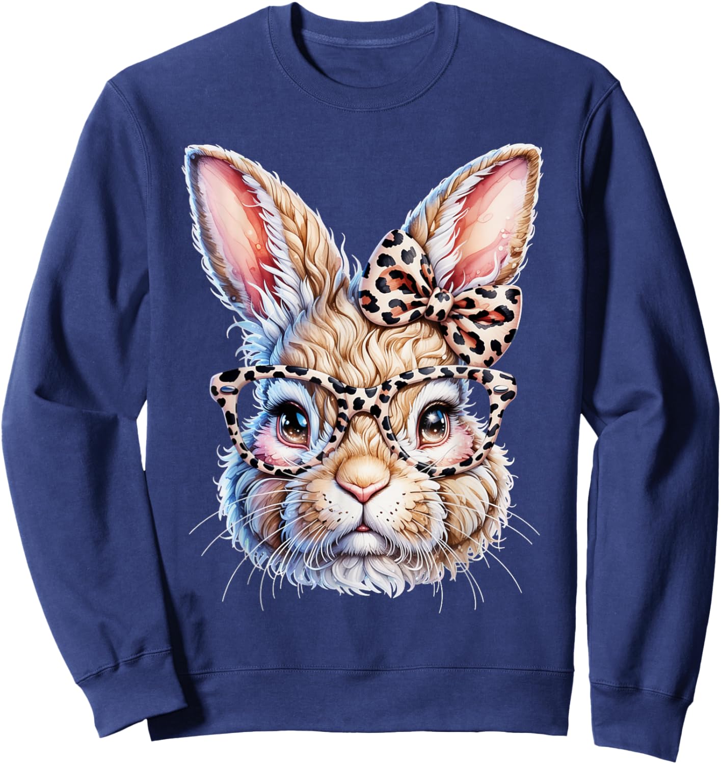 Easter Bunny with Leopard Bow and Glasses Sweatshirt - Sweatshirt | Navy