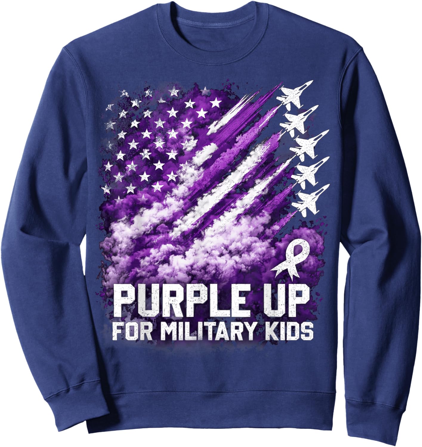 Purple Up Military Kids April Awareness USA Flag Sweatshirt - Sweatshirt | Navy