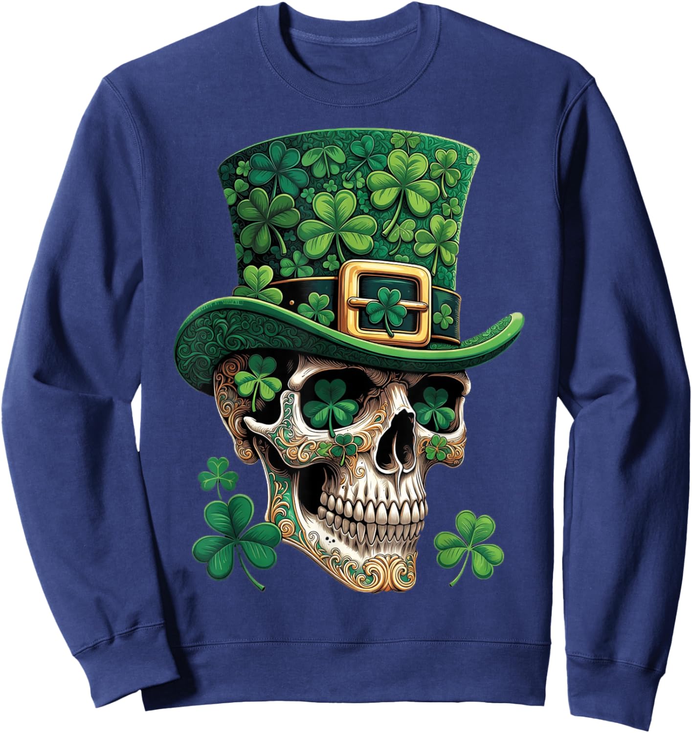 St Patrick Sugar Skull Day of The Dead Lucky Shamrock Sweatshirt - Sweatshirt | Navy