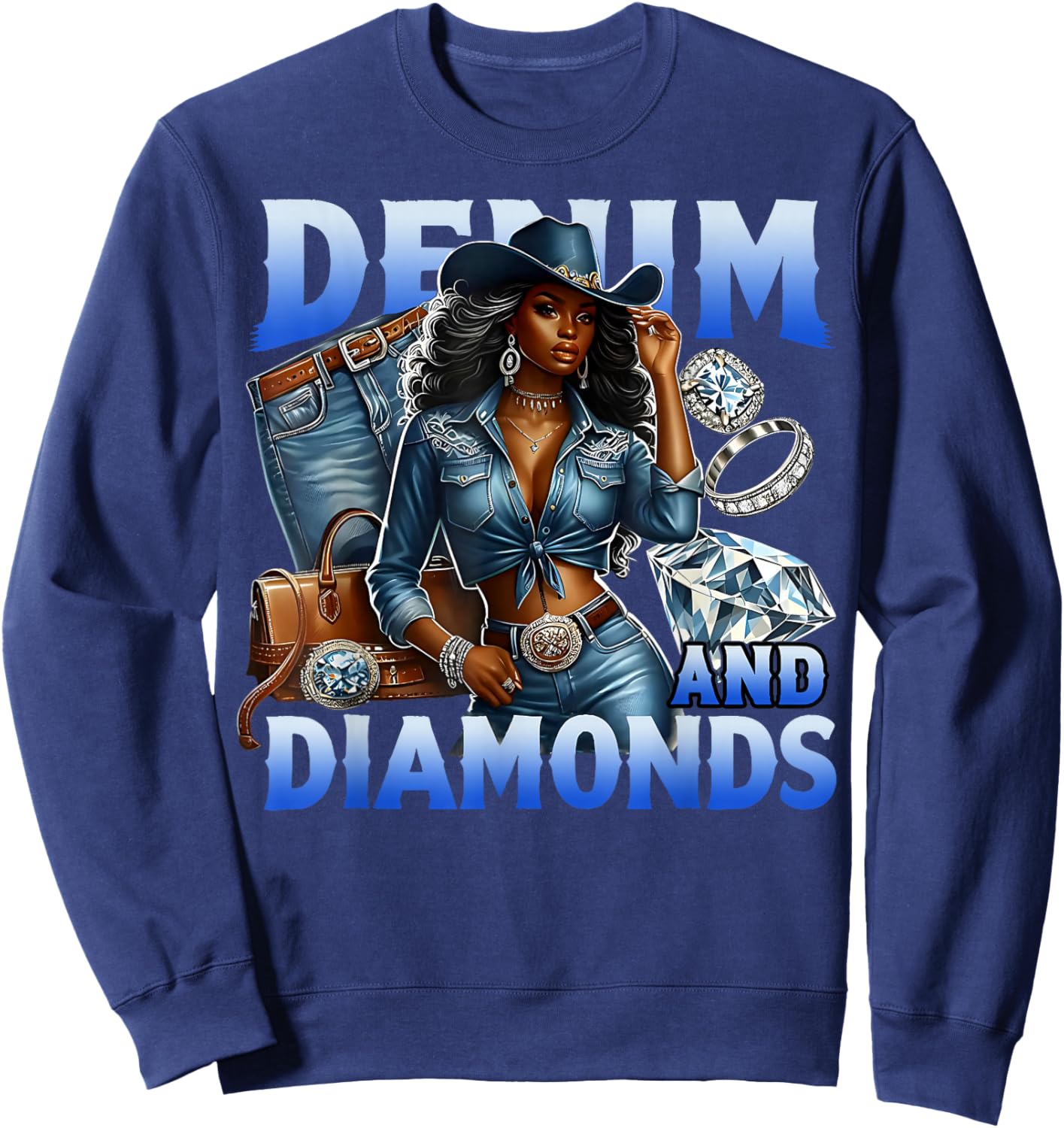 Denim and Diamonds Country Western Bachelorette Girl's Party Sweatshirt - Sweatshirt | Navy