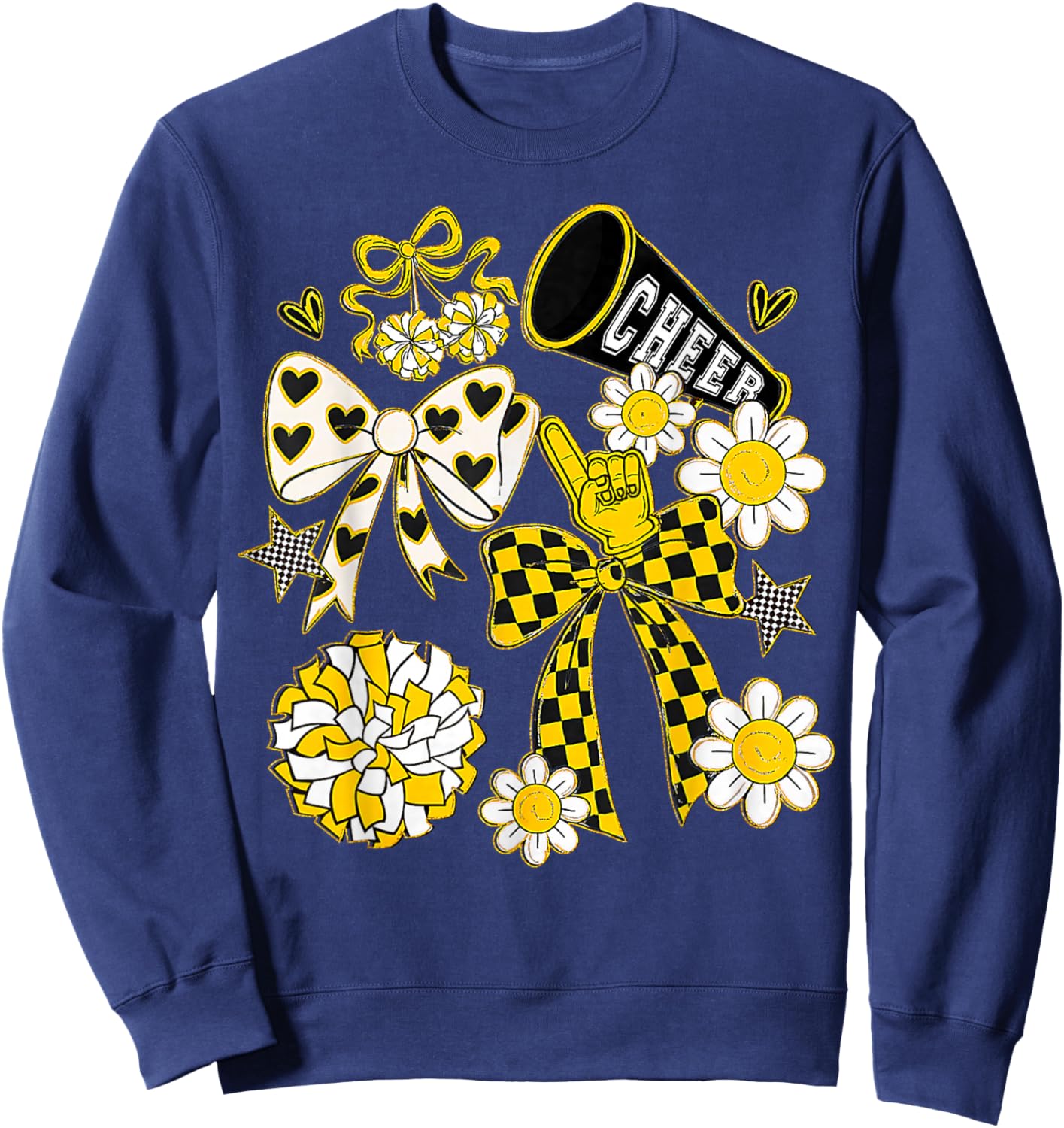 Coquette Bow Football Gold Black Game Cheer Mom Touchdown Sweatshirt - Sweatshirt | Navy